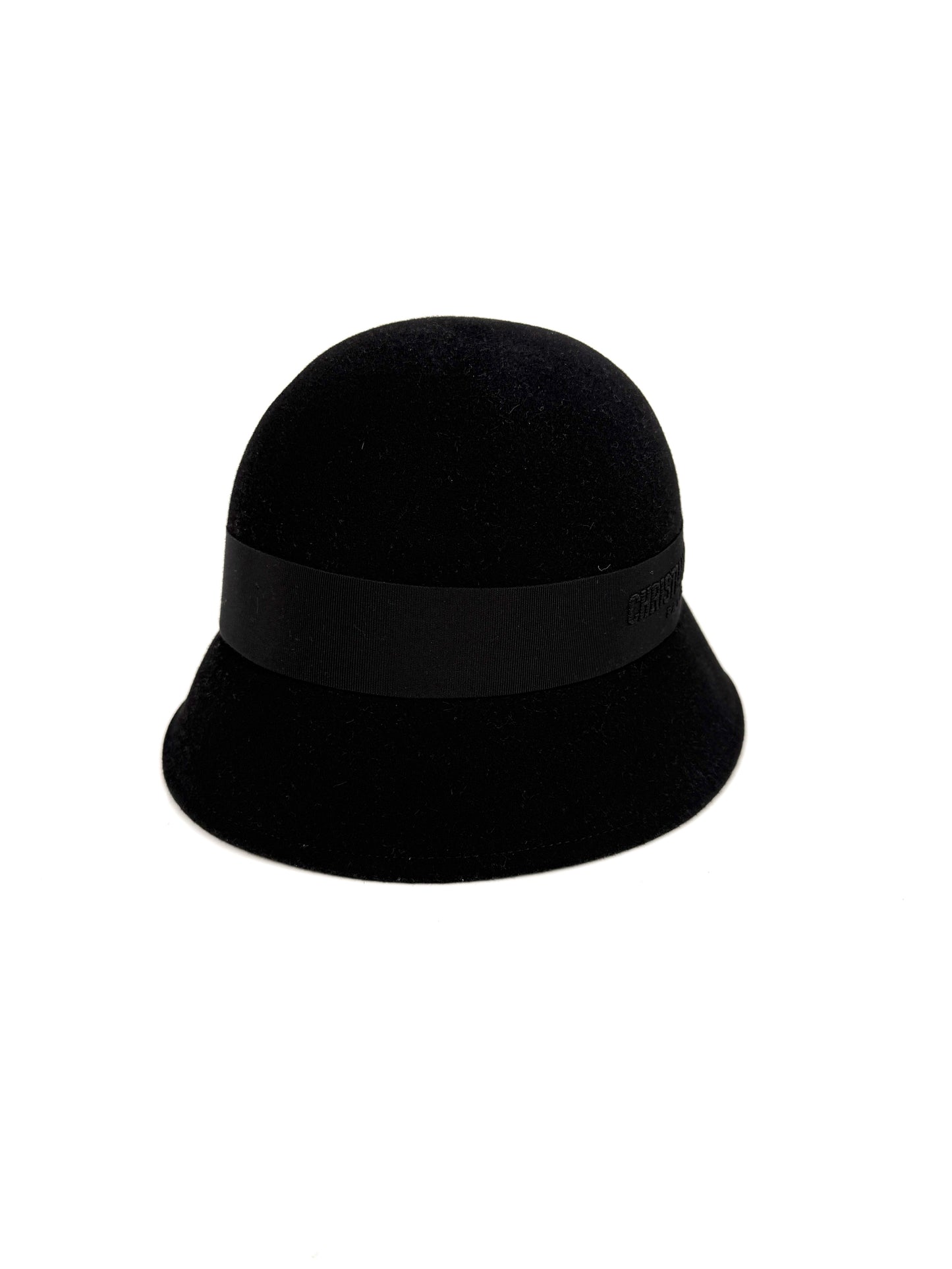Christian Dior D-Tulipe Small Brim Cloche Black Rabbit Felt Hat 57 New