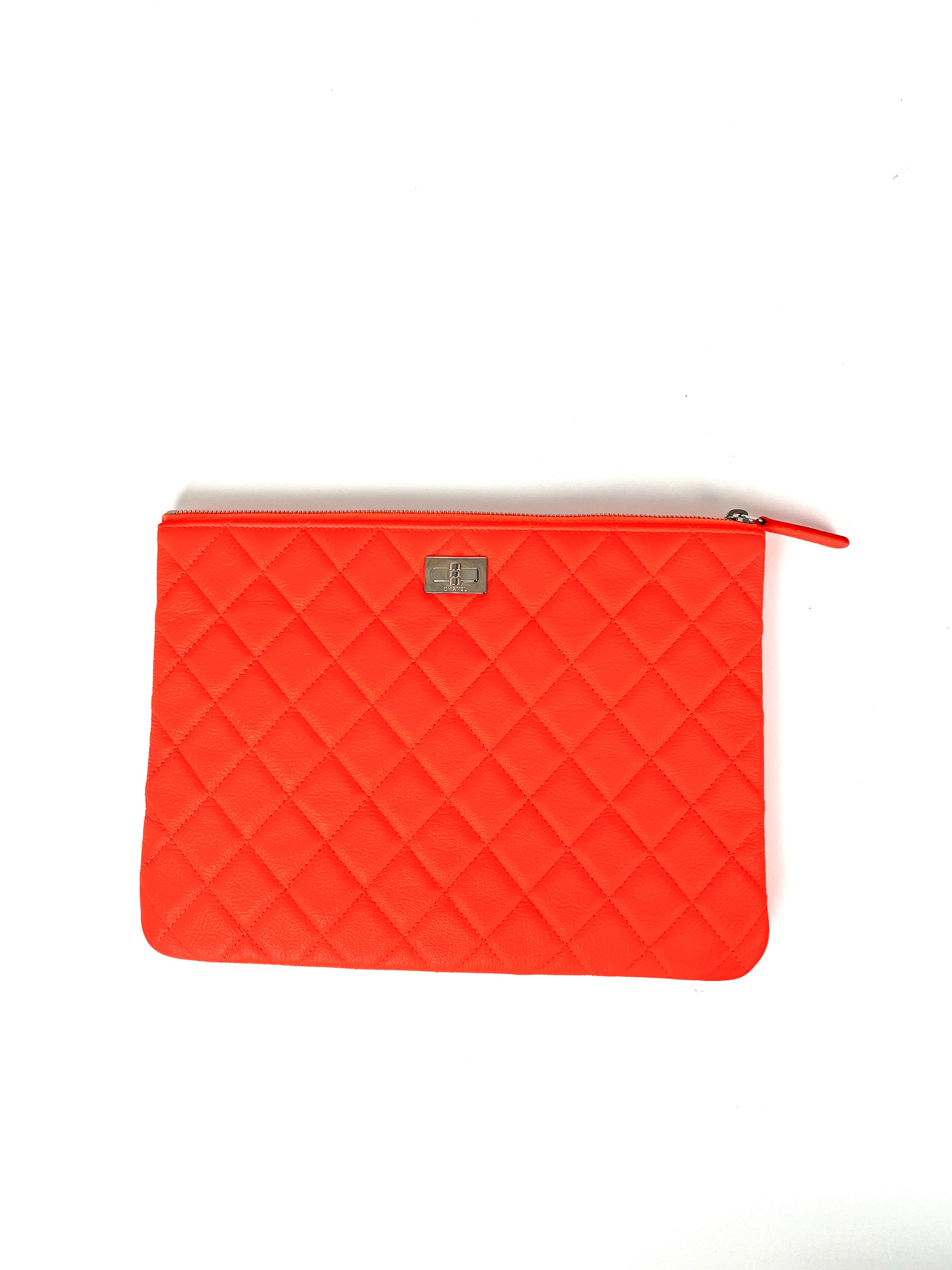 CHANEL Reissue 2.55 O Case 2019 Goatskin Medium Fluorescent Neon Orange Quilted Clutch Bag