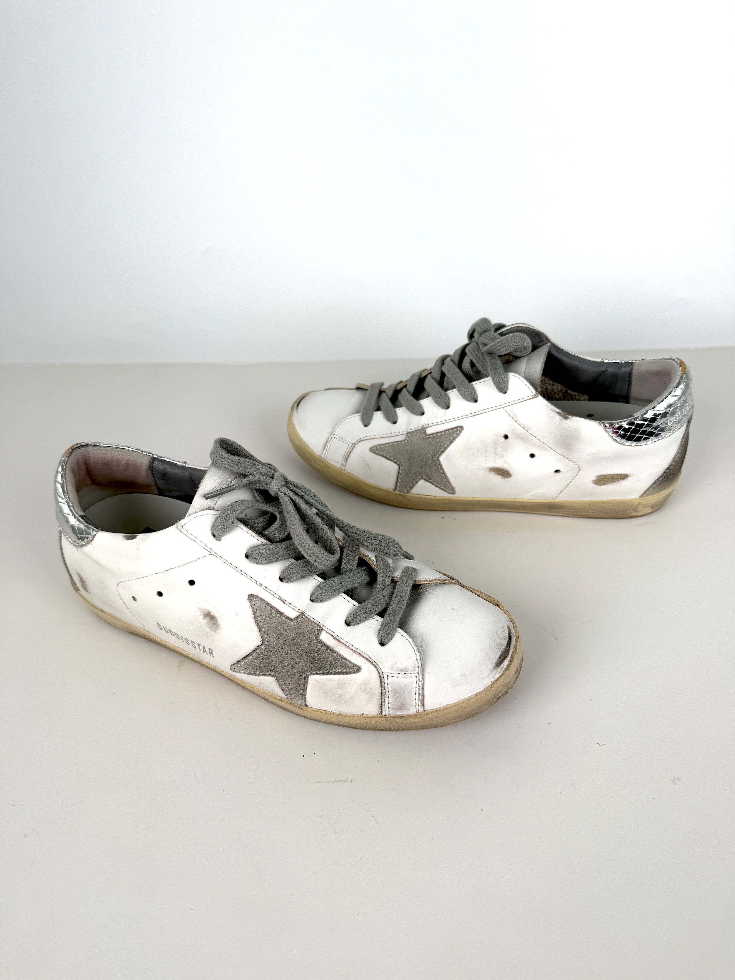 GOLDEN GOOSE Superstar White Silver Gray Sneakers 38, 8 – Fashion