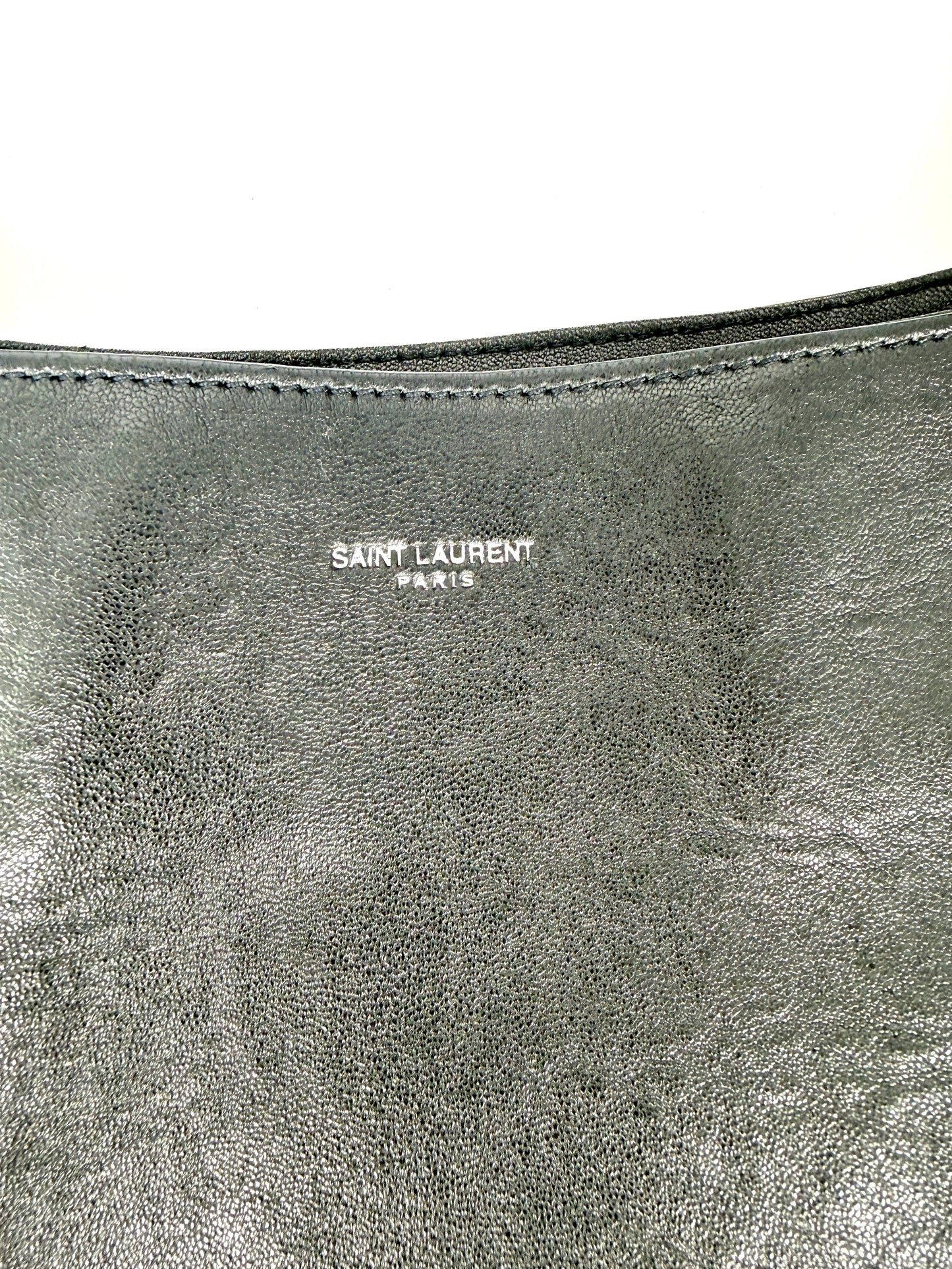 Saint Laurent Maxi North South Vertical Hobo Black Grained Leather Tote Bag