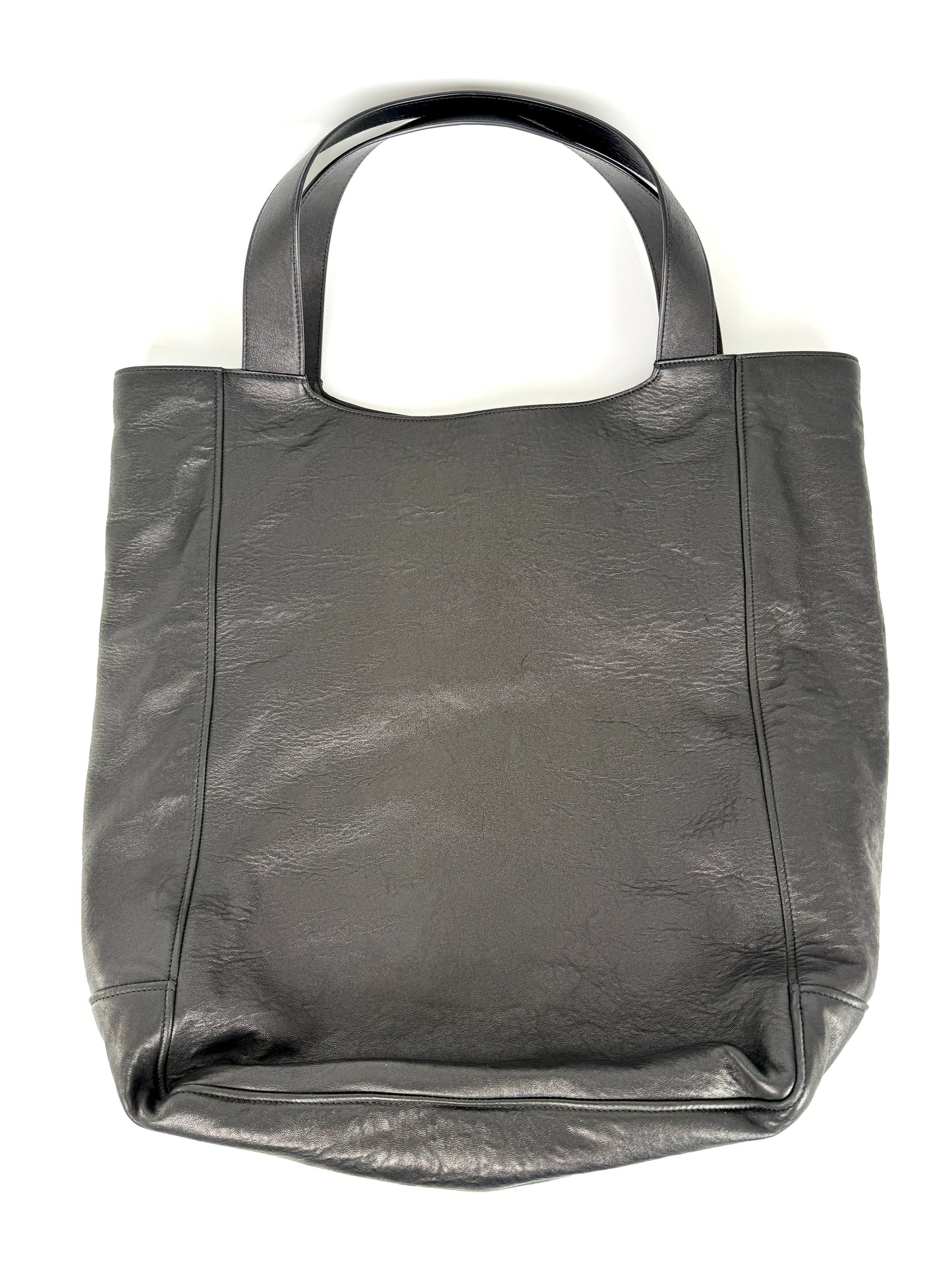 Saint Laurent Maxi North South Vertical Hobo Black Grained Leather Tote Bag