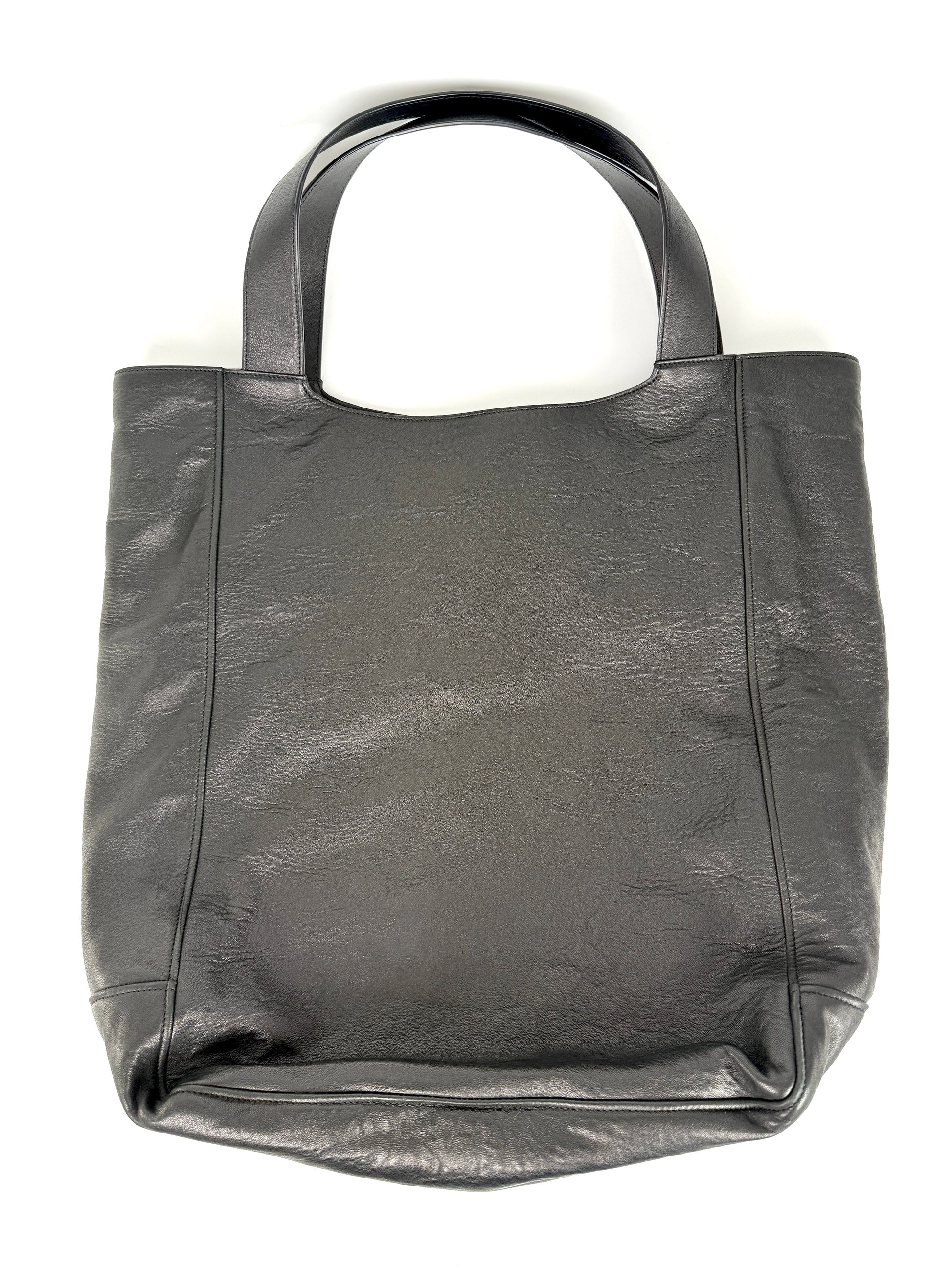 Saint Laurent Maxi North South Vertical Hobo Black Grained Leather Tote Bag