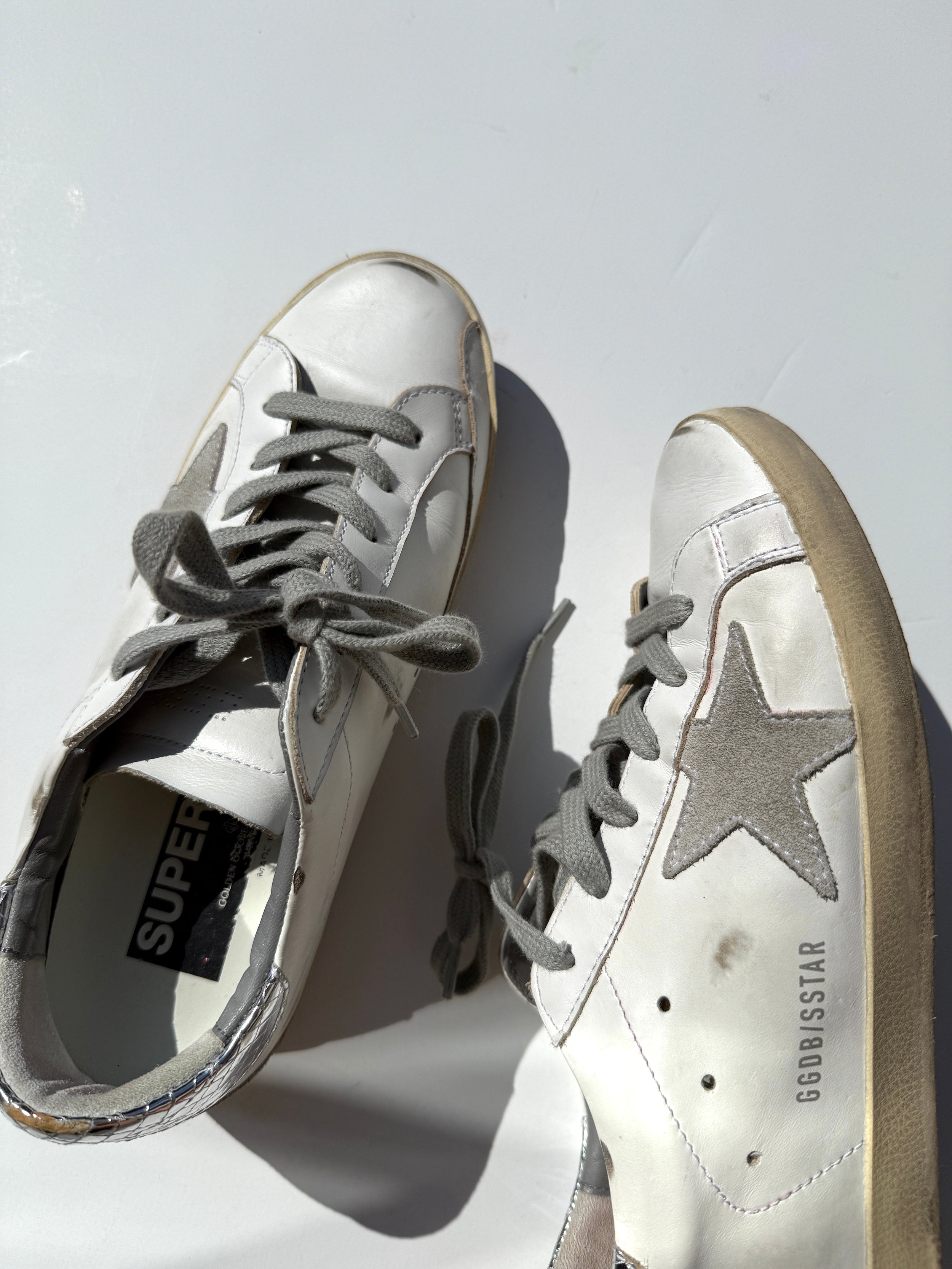 GOLDEN GOOSE Superstar White Silver Gray Sneakers 38, 8 – Fashion