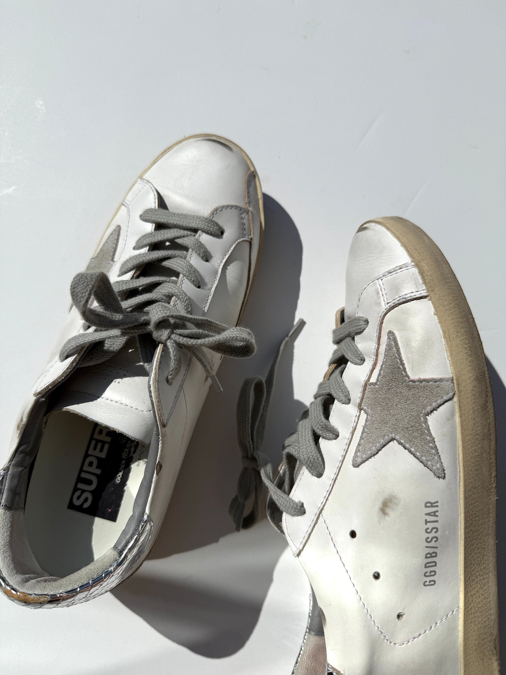 GOLDEN GOOSE Superstar White Silver Gray Sneakers 38, 8