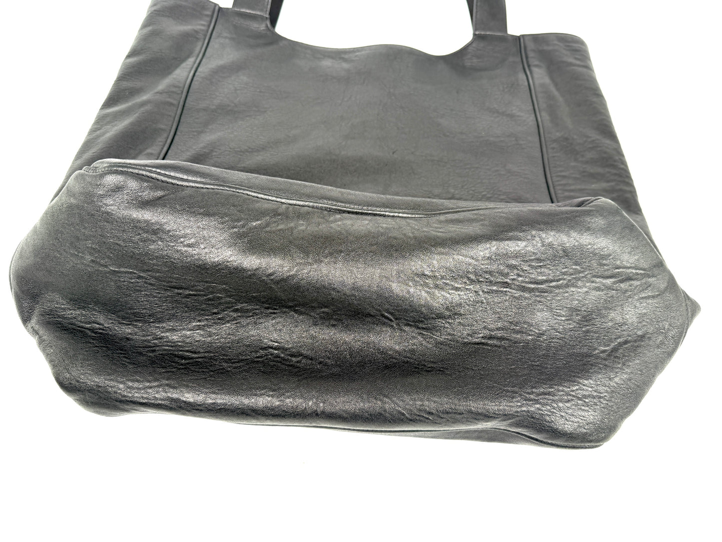 Saint Laurent Maxi North South Vertical Hobo Black Grained Leather Tote Bag