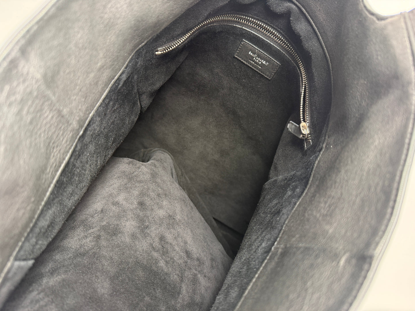 Saint Laurent Maxi North South Vertical Hobo Black Grained Leather Tote Bag