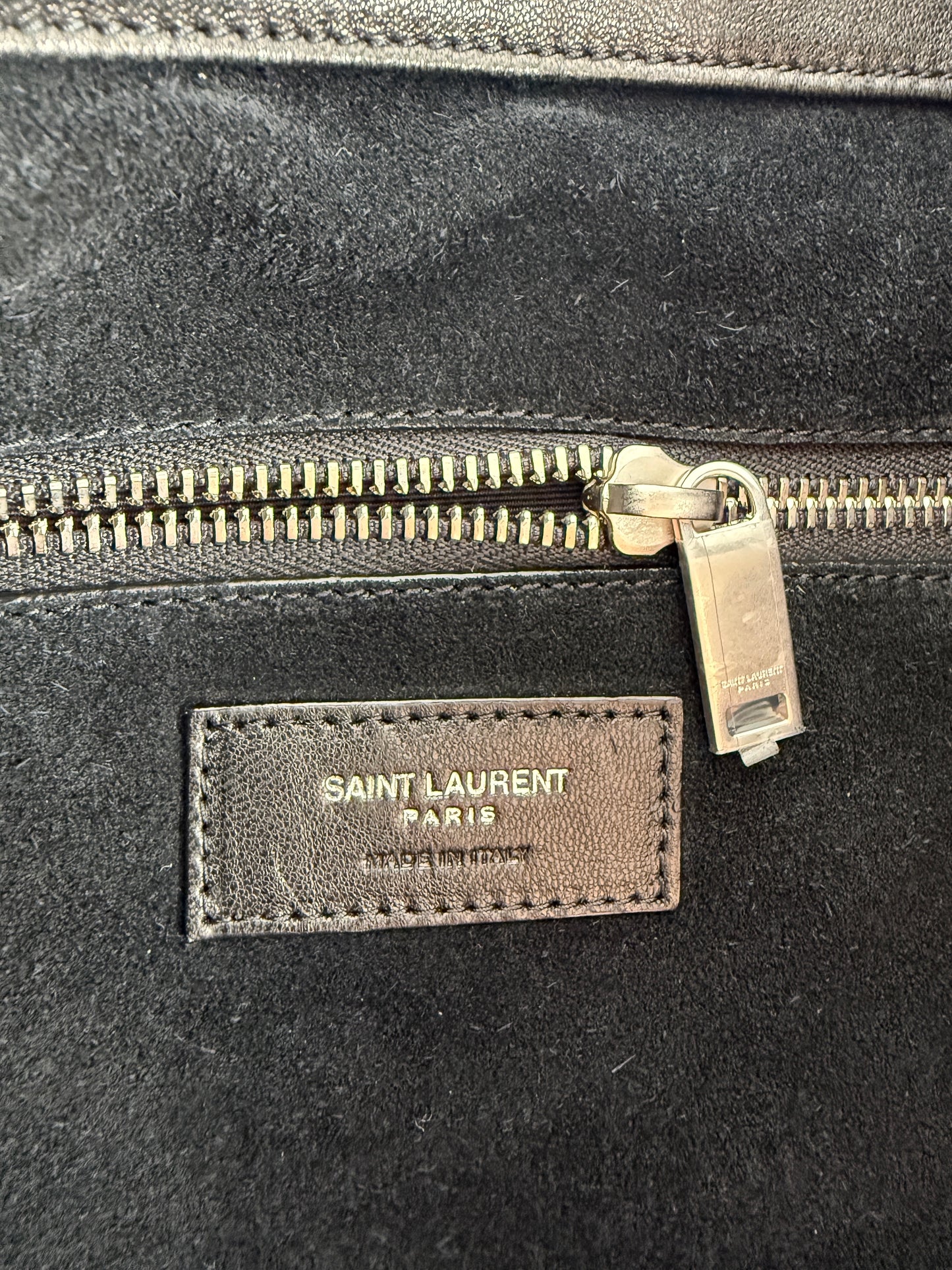 Saint Laurent Maxi North South Vertical Hobo Black Grained Leather Tote Bag