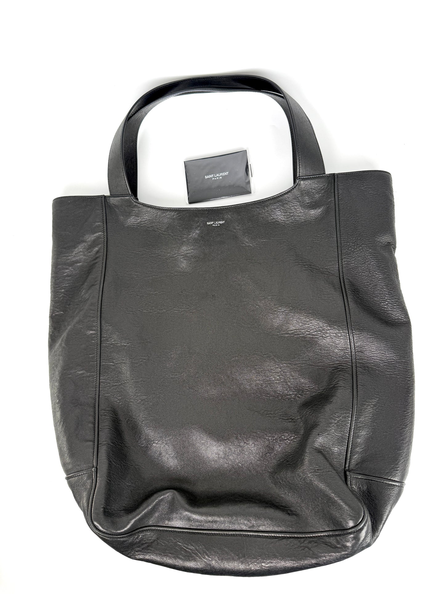Saint Laurent Maxi North South Vertical Hobo Black Grained Leather Tote Bag