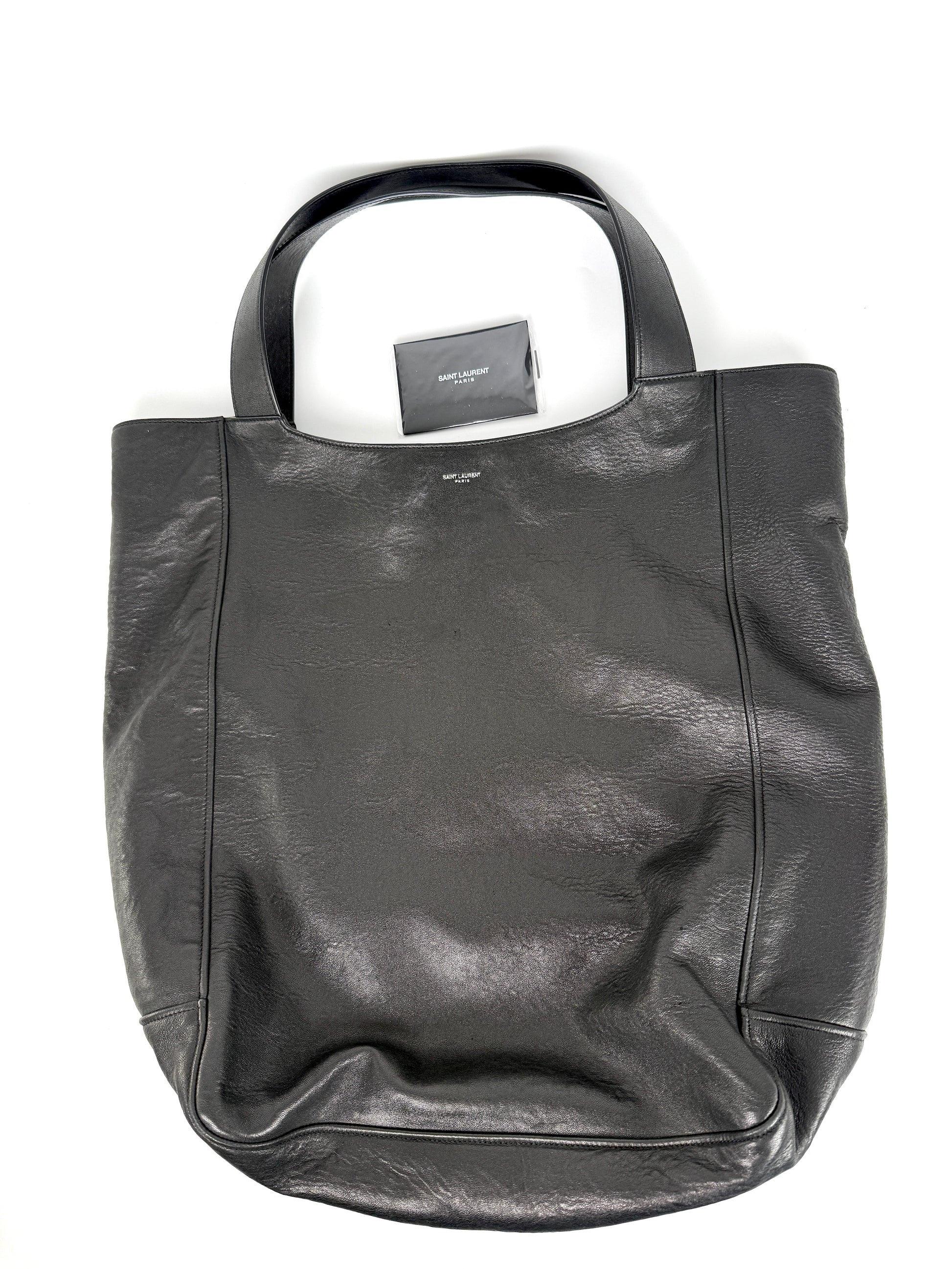Saint Laurent Maxi North South Vertical Hobo Black Grained Leather Tote Bag