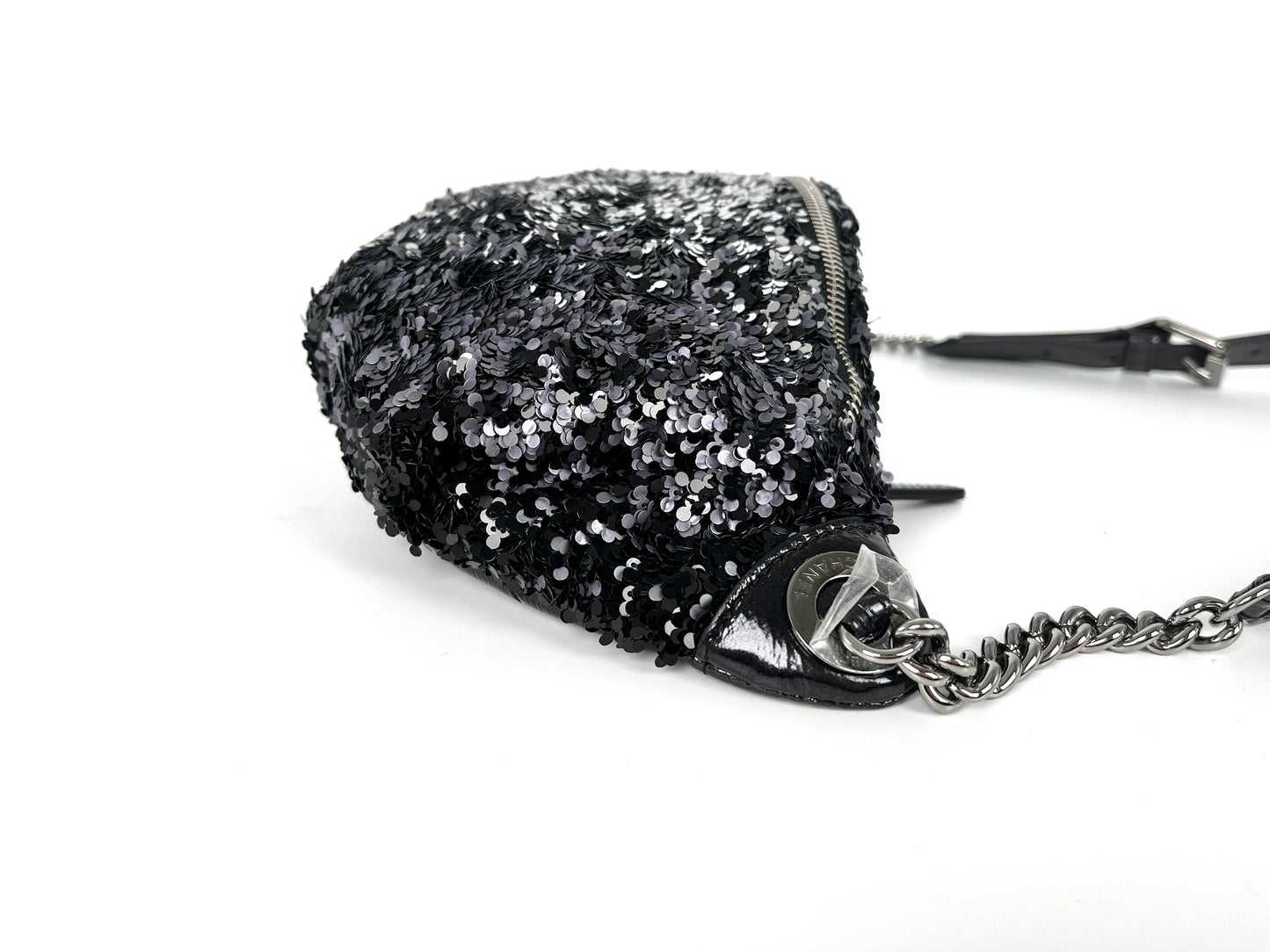 CHANEL Sequin Glazed Calfskin Black Silver 2018 Waist Fanny Bum Bag