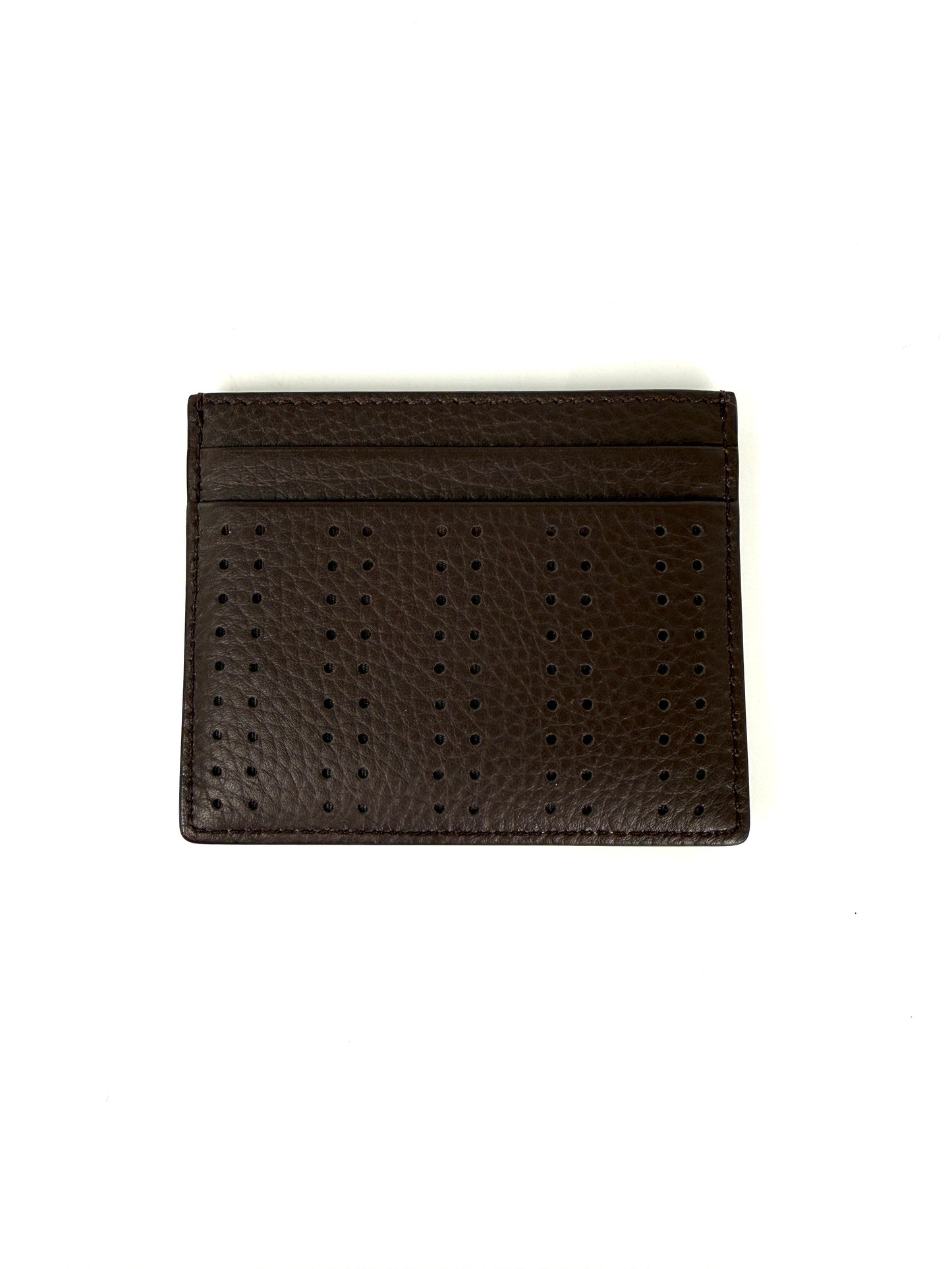 Valentino Garavani VLogo Dark Brown Perforated Leather Card Case New