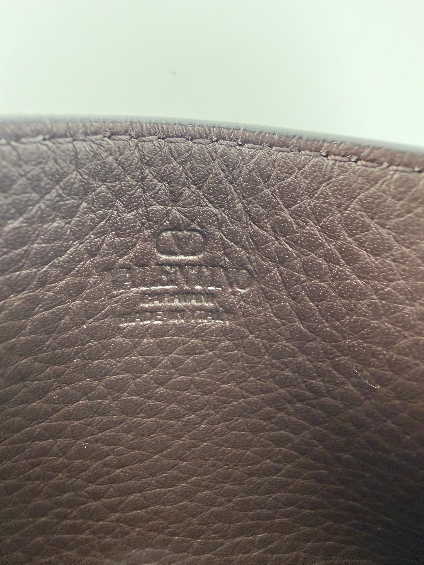 Valentino Garavani VLogo Dark Brown Perforated Leather Card Case New