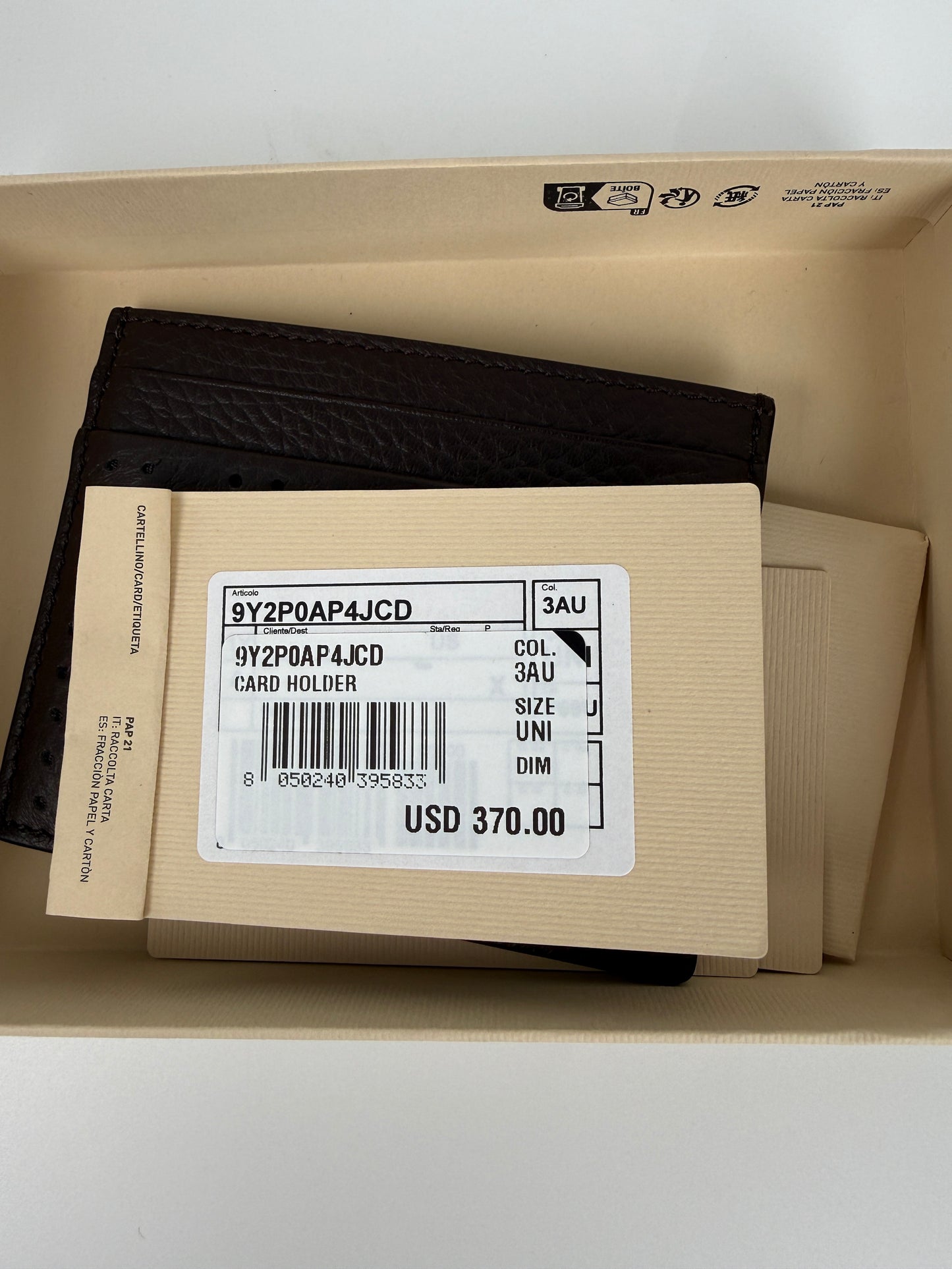 Valentino Garavani VLogo Dark Brown Perforated Leather Card Case New