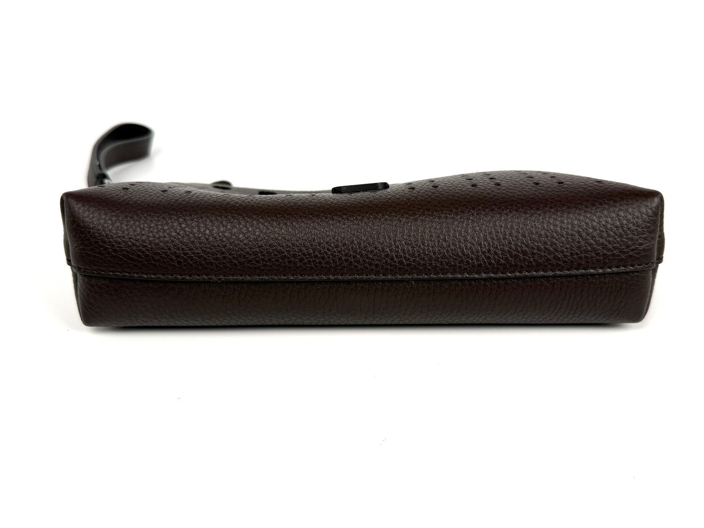 Valentino Garavani VLogo Dark Brown Perforated Leather Zip Pouch Wristlet Clutch Bag New