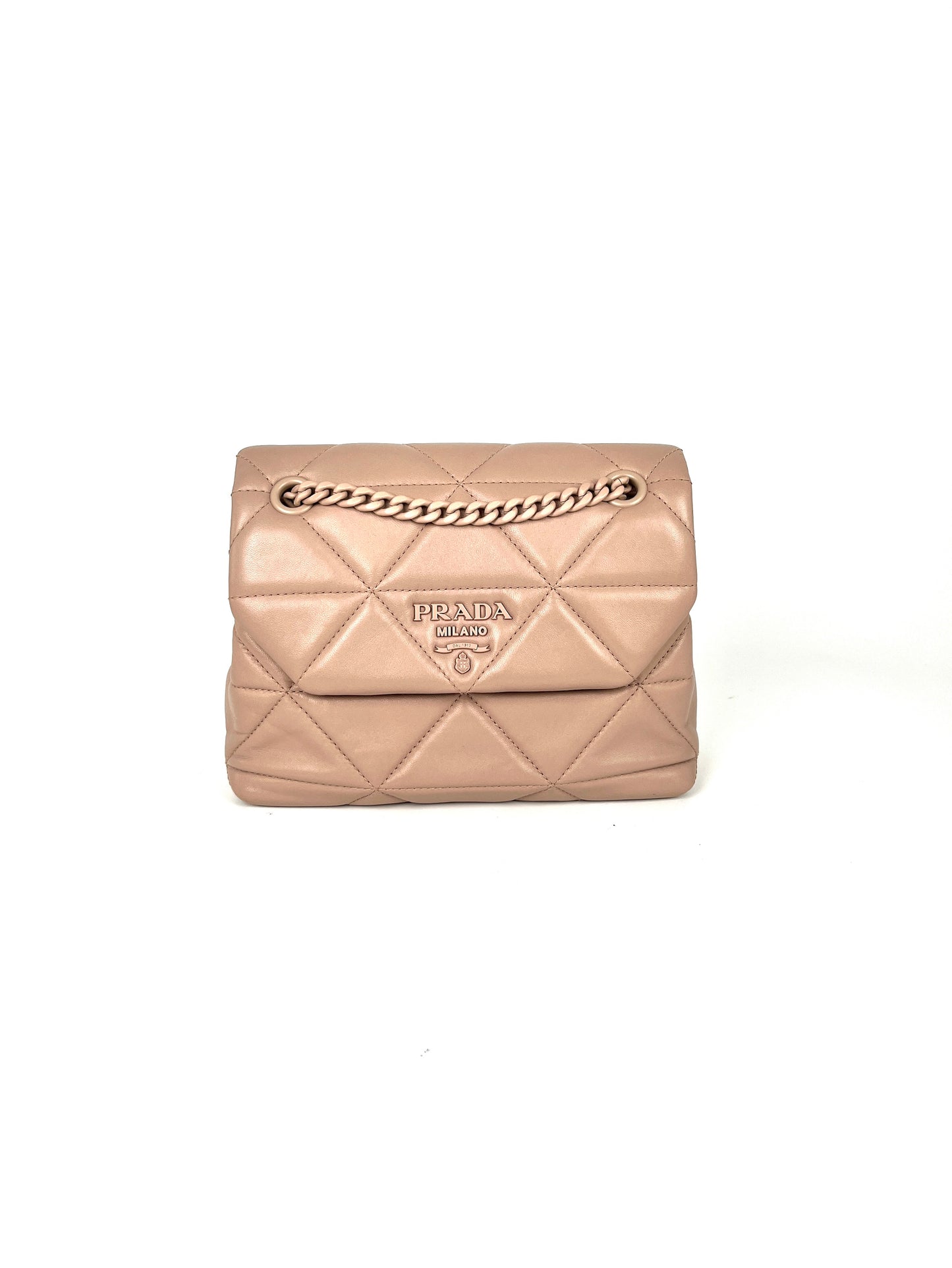  PRADA Nappa Triangle Stitched Small Spectrum Blush Neutral Flap Bag