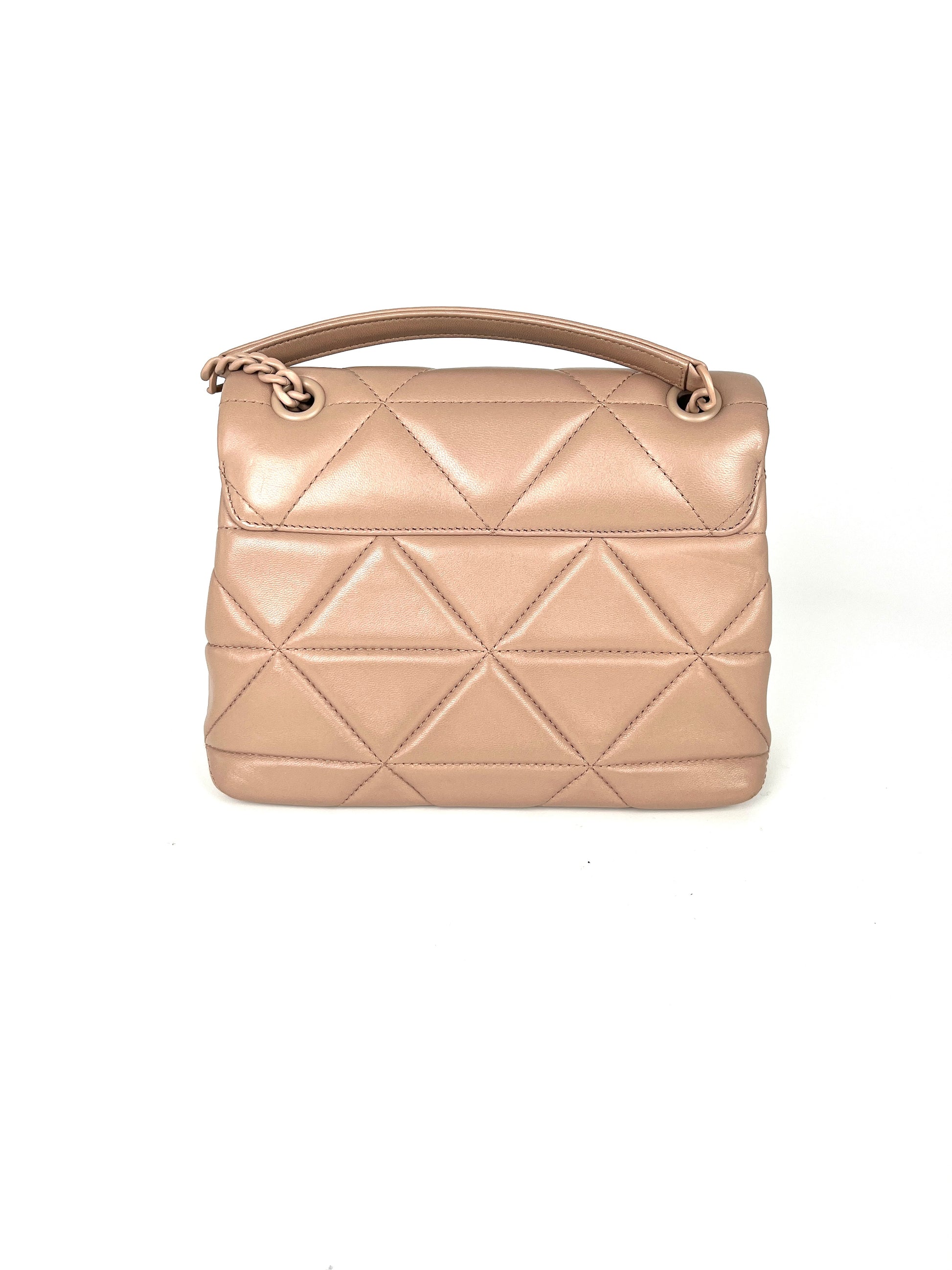  PRADA Nappa Triangle Stitched Small Spectrum Blush Neutral Flap Bag