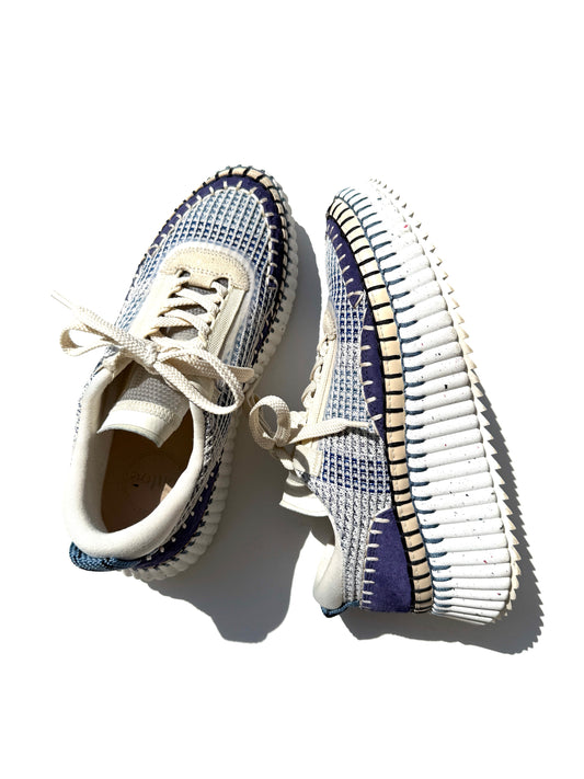 CHLOE Nama Stitch Walking Beige Cosmic Blue Sneakers 38, 7.5