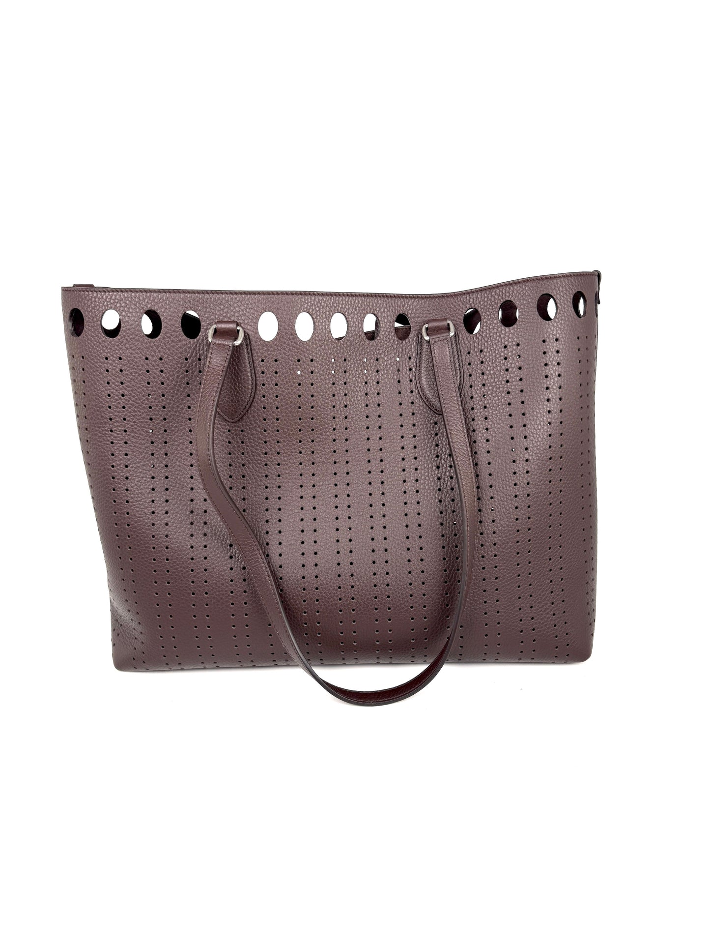 Valentino Garavani Dottie Shopping Perforated VLogo Dark Brown Leather Tote Bag New