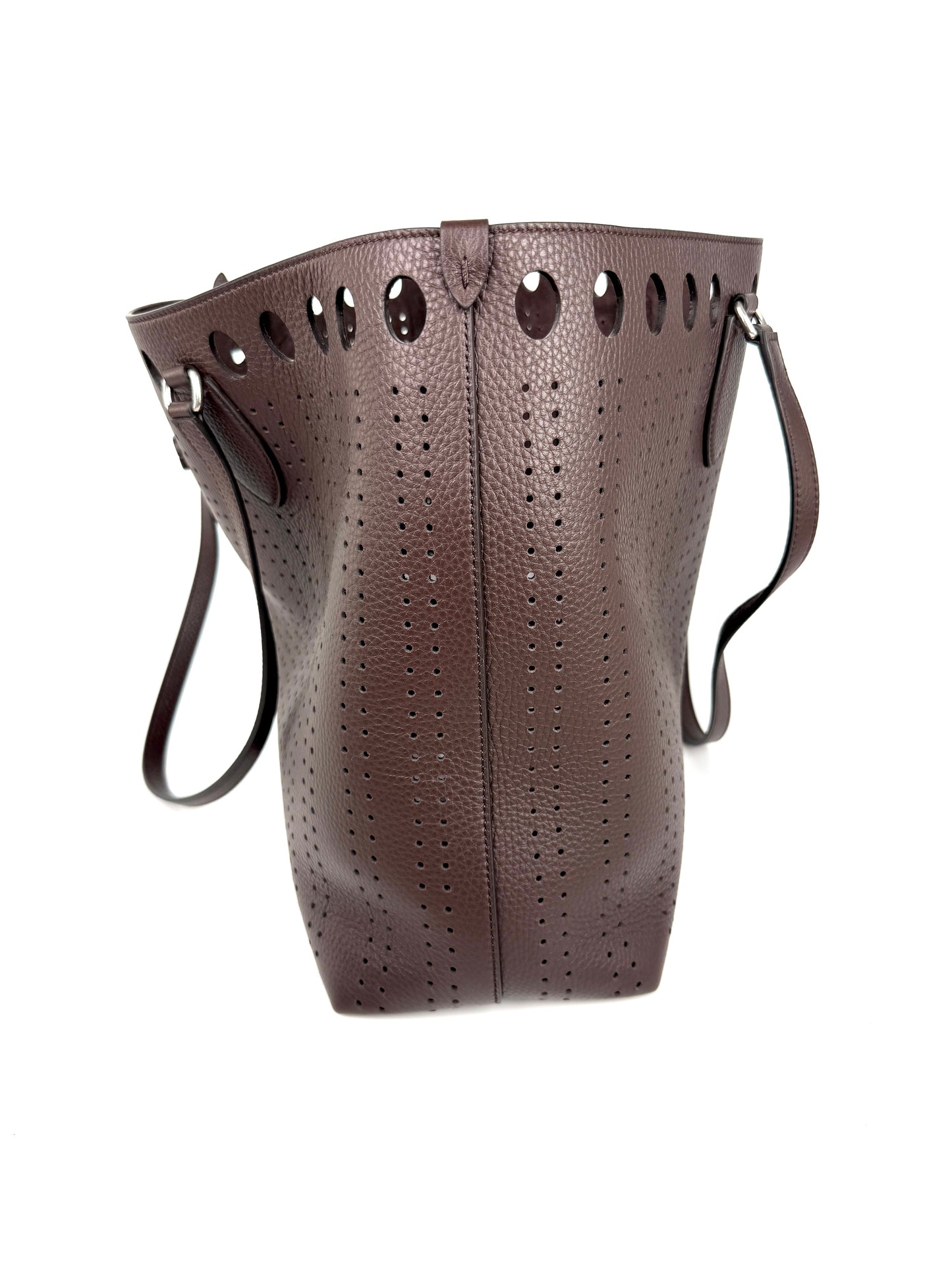 Valentino Garavani Dottie Shopping Perforated VLogo Dark Brown Leather Tote Bag New