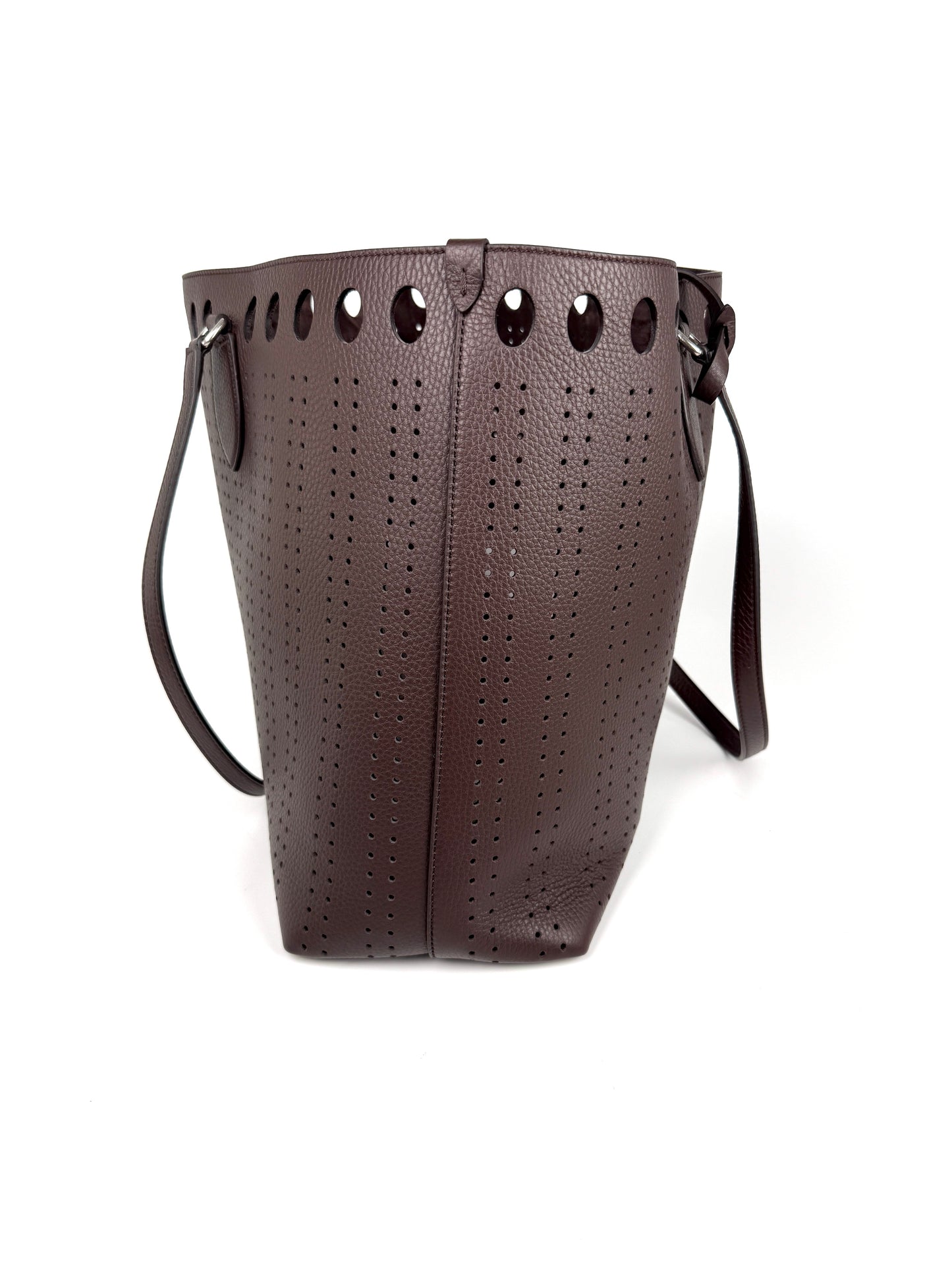 Valentino Garavani Dottie Shopping Perforated VLogo Dark Brown Leather Tote Bag New