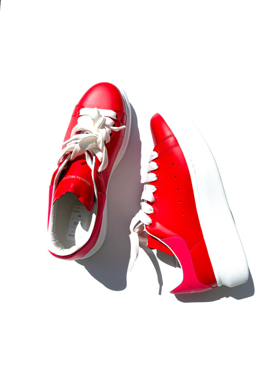 New Alexander McQueen Larry Red  Pink Leather Sneakers 38, 8