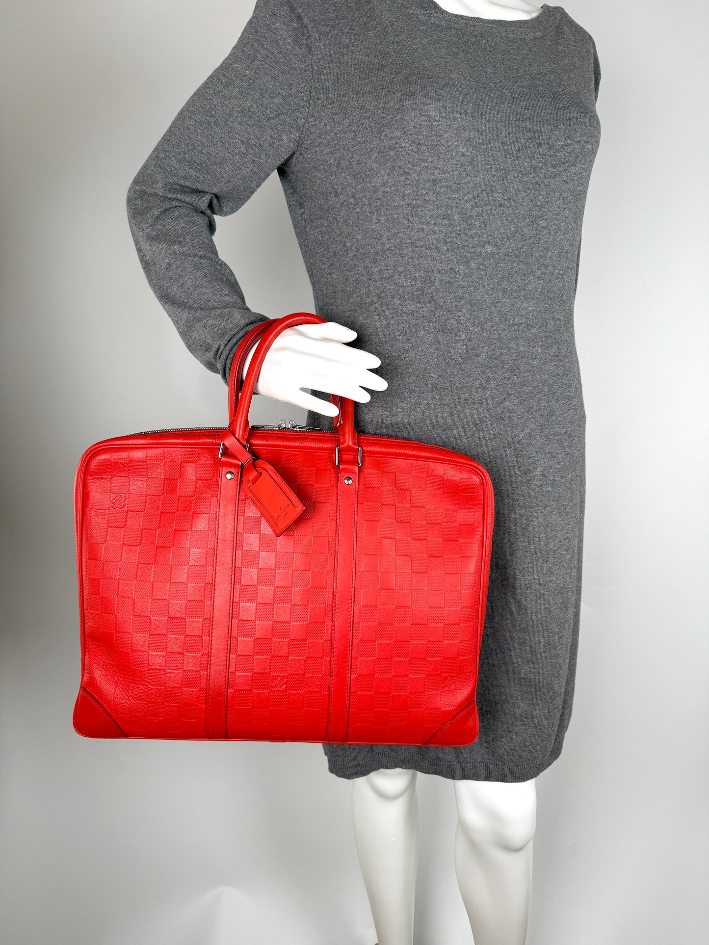Louis Vuitton Porte Document Voyage Red Damier Infinity Leather Briefcase Top Handle Bag