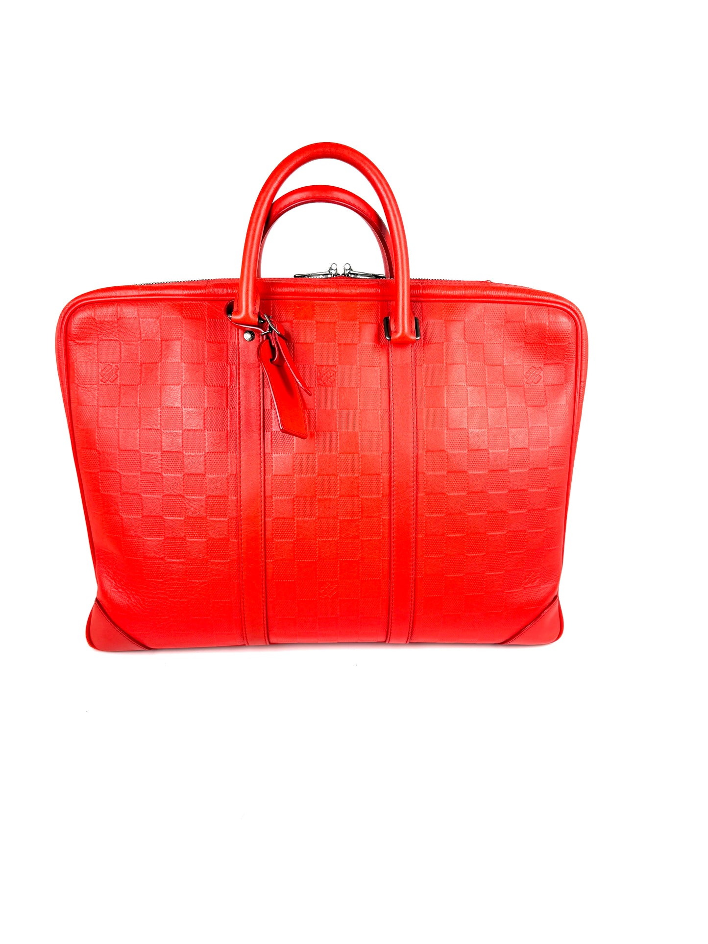 Louis Vuitton Porte Document Voyage Red Damier Infinity Leather Briefcase Top Handle Bag