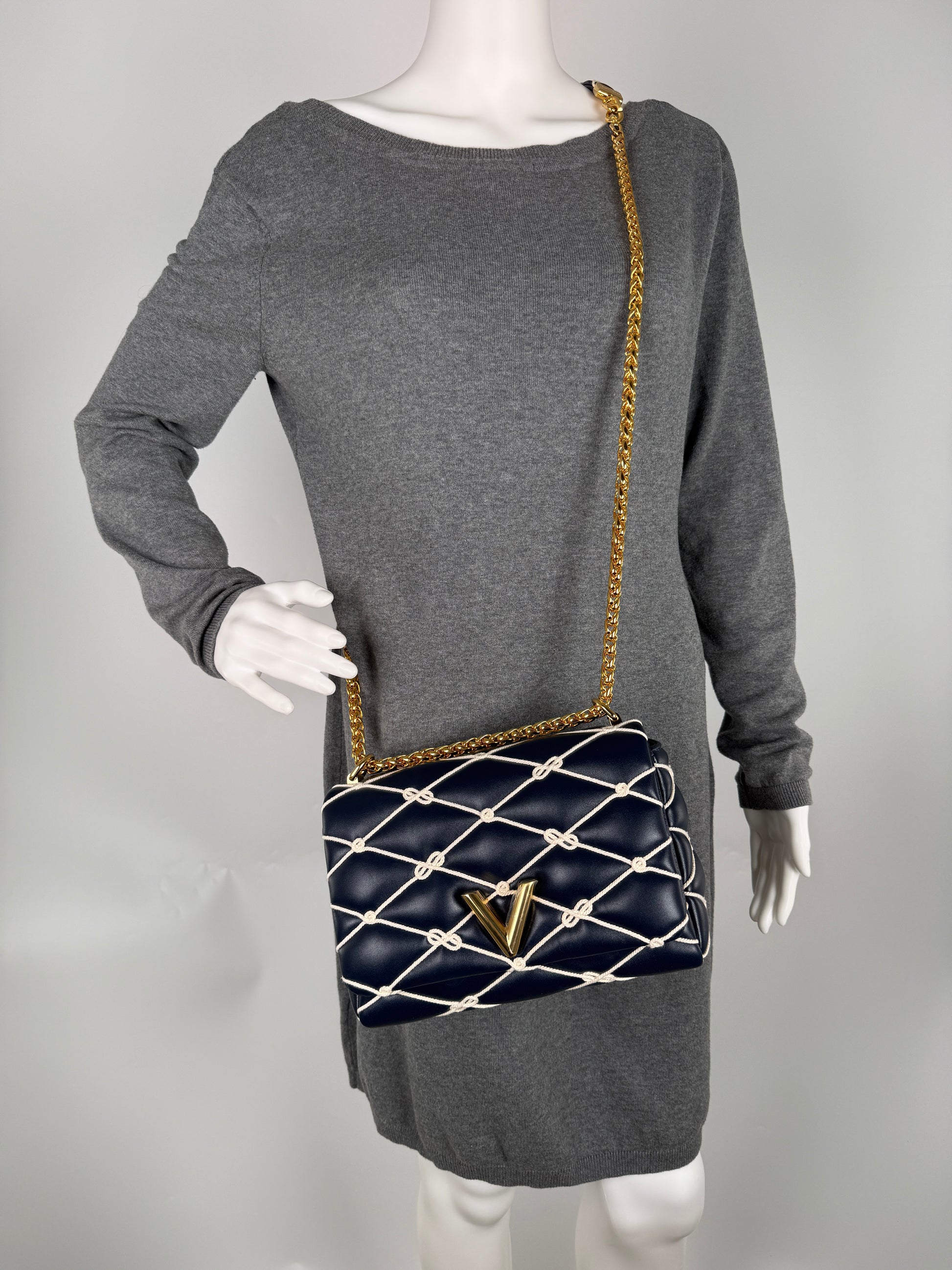 Louis Vuitton GO 14 MM Nautical Padded Leather Embroidered Rope Navy Bag