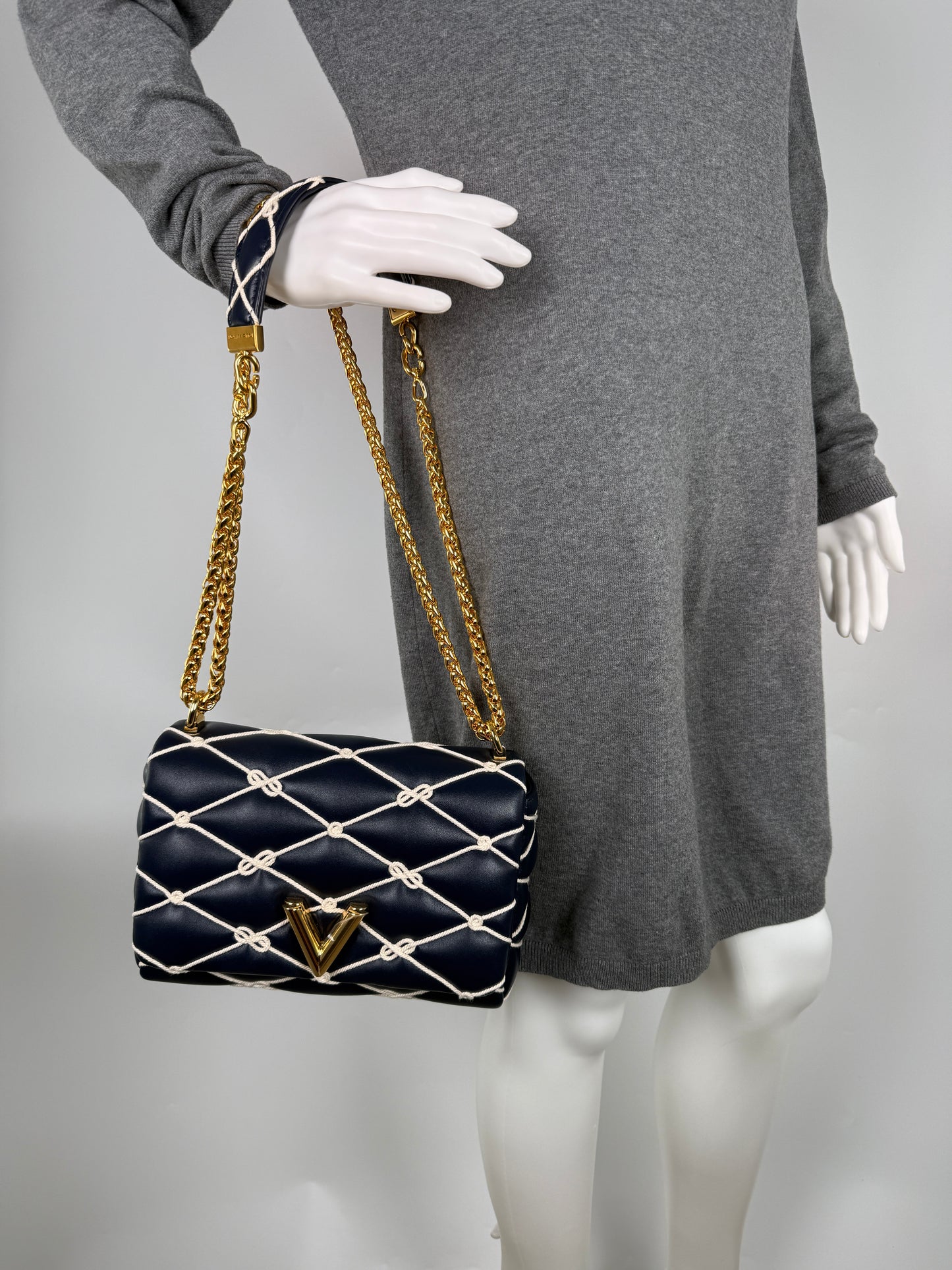 Louis Vuitton GO 14 MM Nautical Padded Leather Embroidered Rope Navy Bag