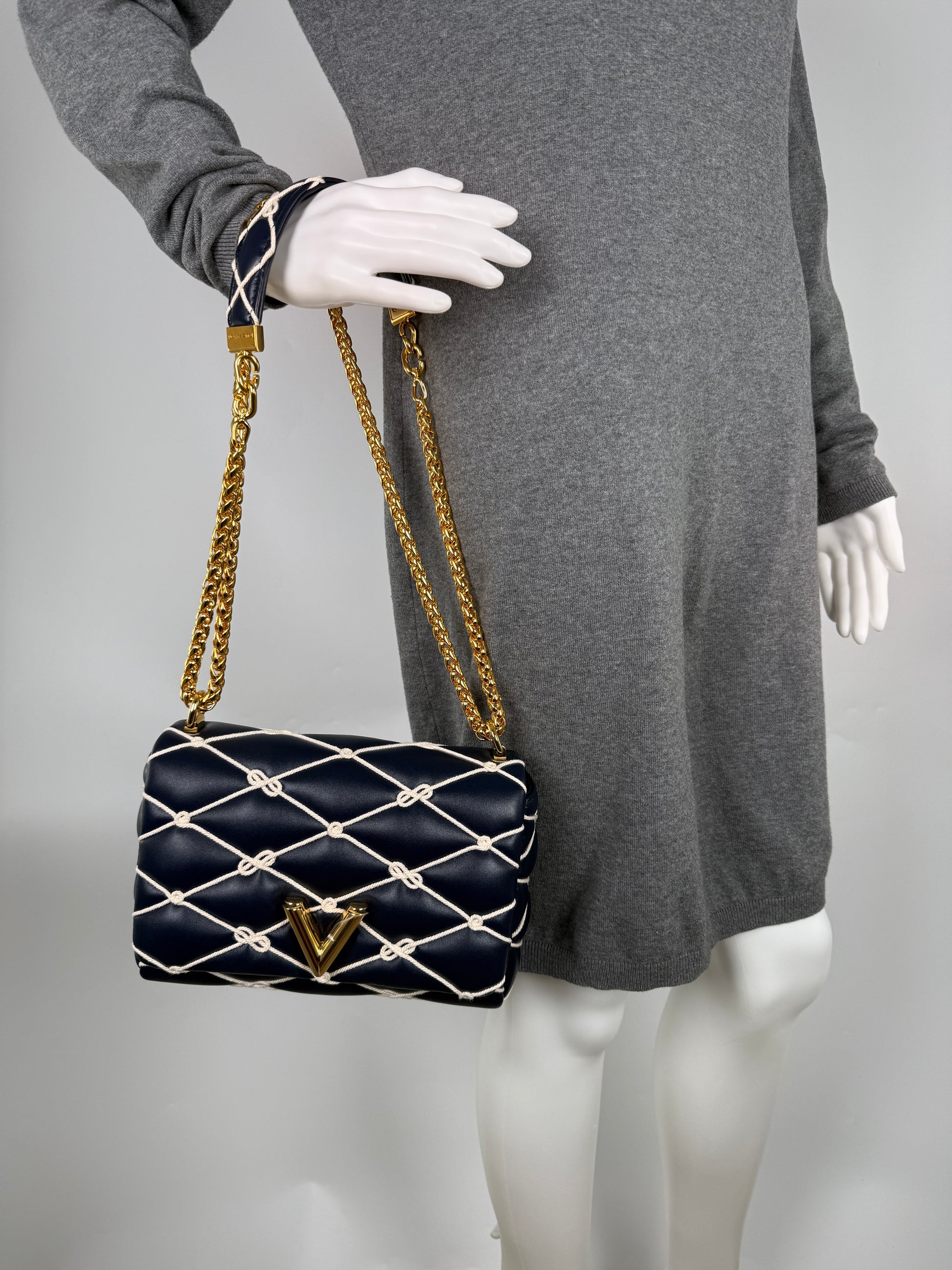 Louis Vuitton GO 14 MM Nautical Padded Leather Embroidered Rope Navy Bag