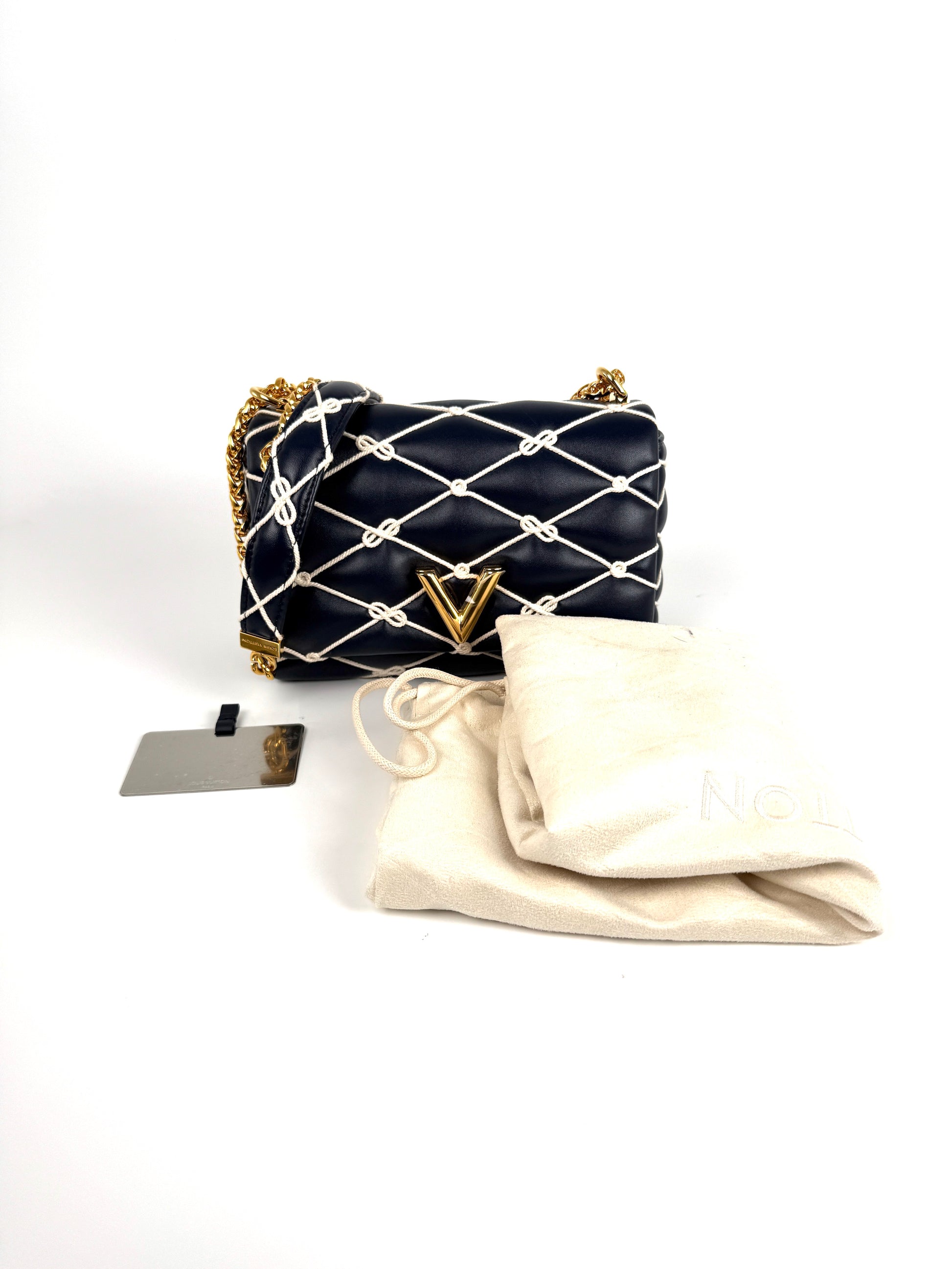 Louis Vuitton GO 14 MM Nautical Padded Leather Embroidered Rope Navy Bag