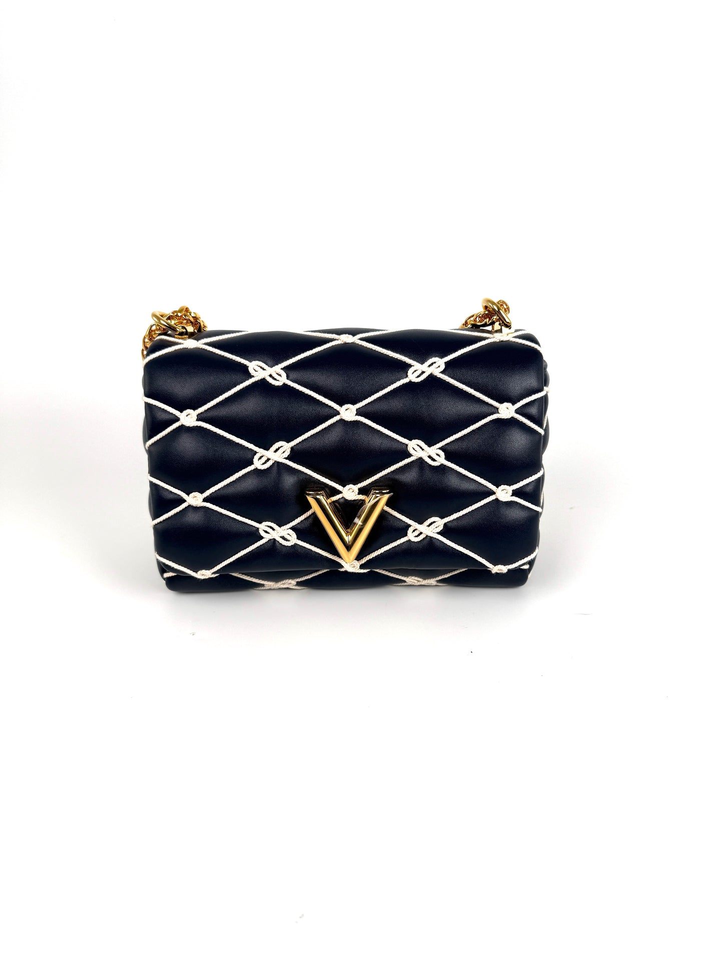 Louis Vuitton GO 14 MM Nautical Padded Leather Embroidered Rope Navy Bag