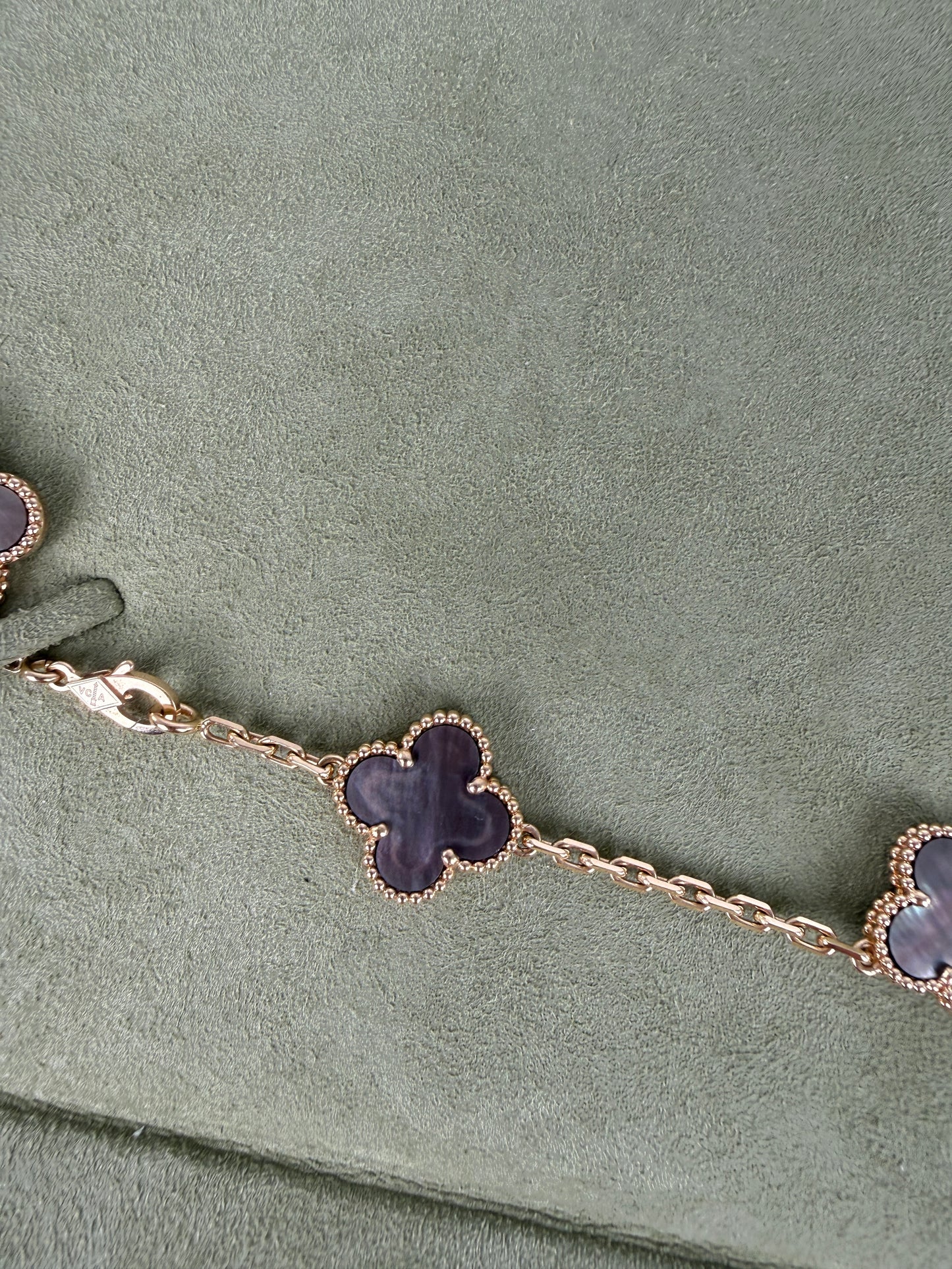Van Cleef & Arpels Special Order Vintage Alhambra Gray Mother of Pearl 18k Yellow Gold 10 Motif Necklace