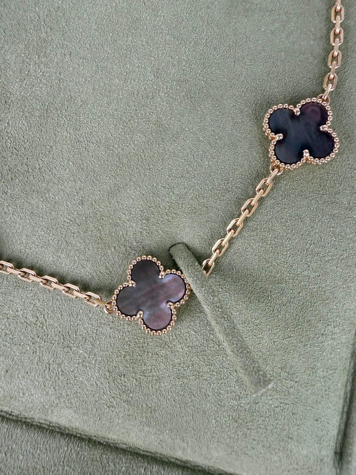 Van Cleef & Arpels Special Order Vintage Alhambra Gray Mother of Pearl 18k Yellow Gold 10 Motif Necklace