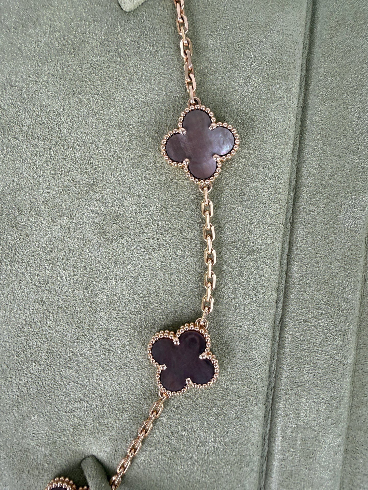 Van Cleef & Arpels Special Order Vintage Alhambra Gray Mother of Pearl 18k Yellow Gold 10 Motif Necklace