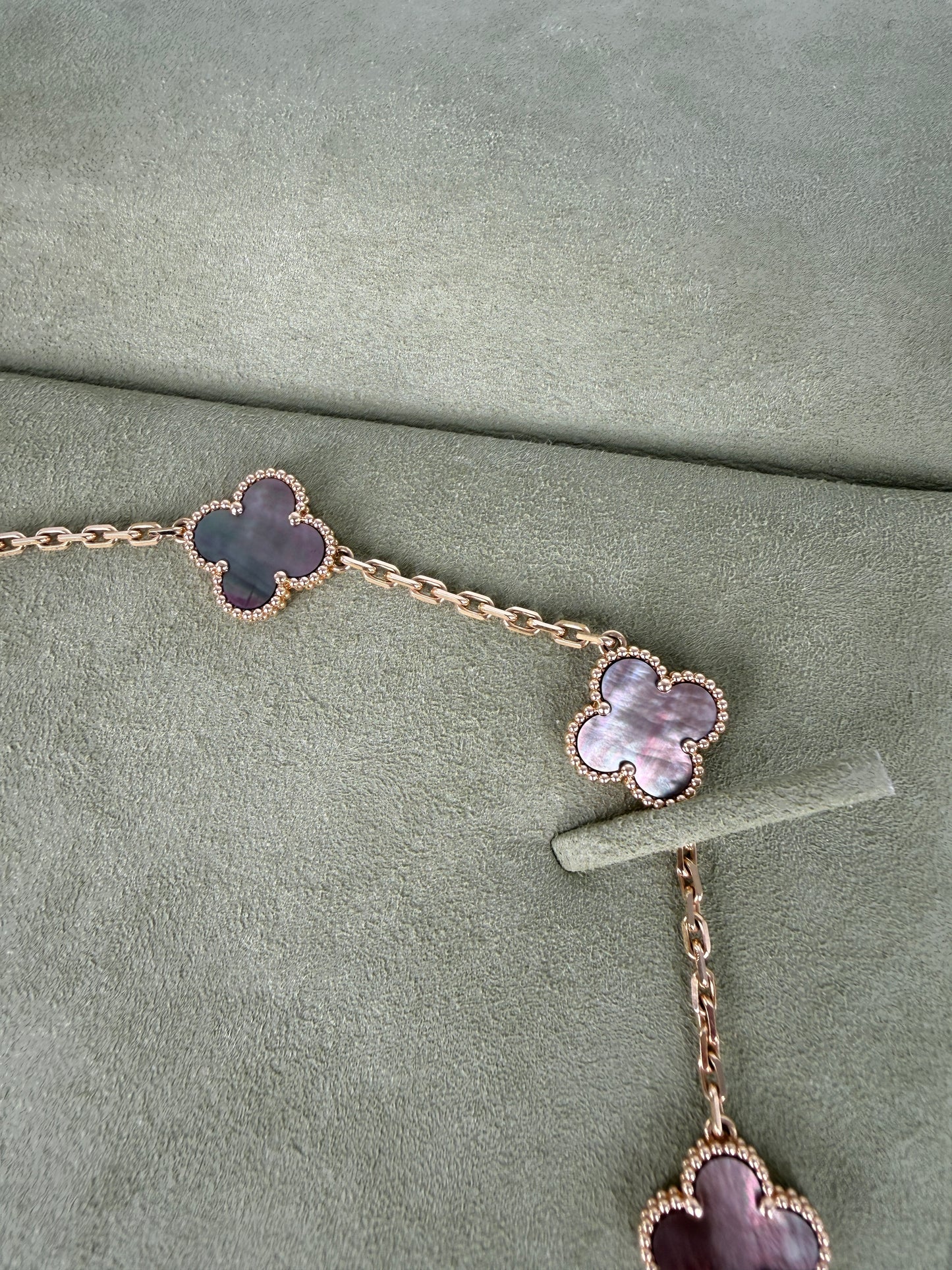 Van Cleef & Arpels Special Order Vintage Alhambra Gray Mother of Pearl 18k Yellow Gold 10 Motif Necklace
