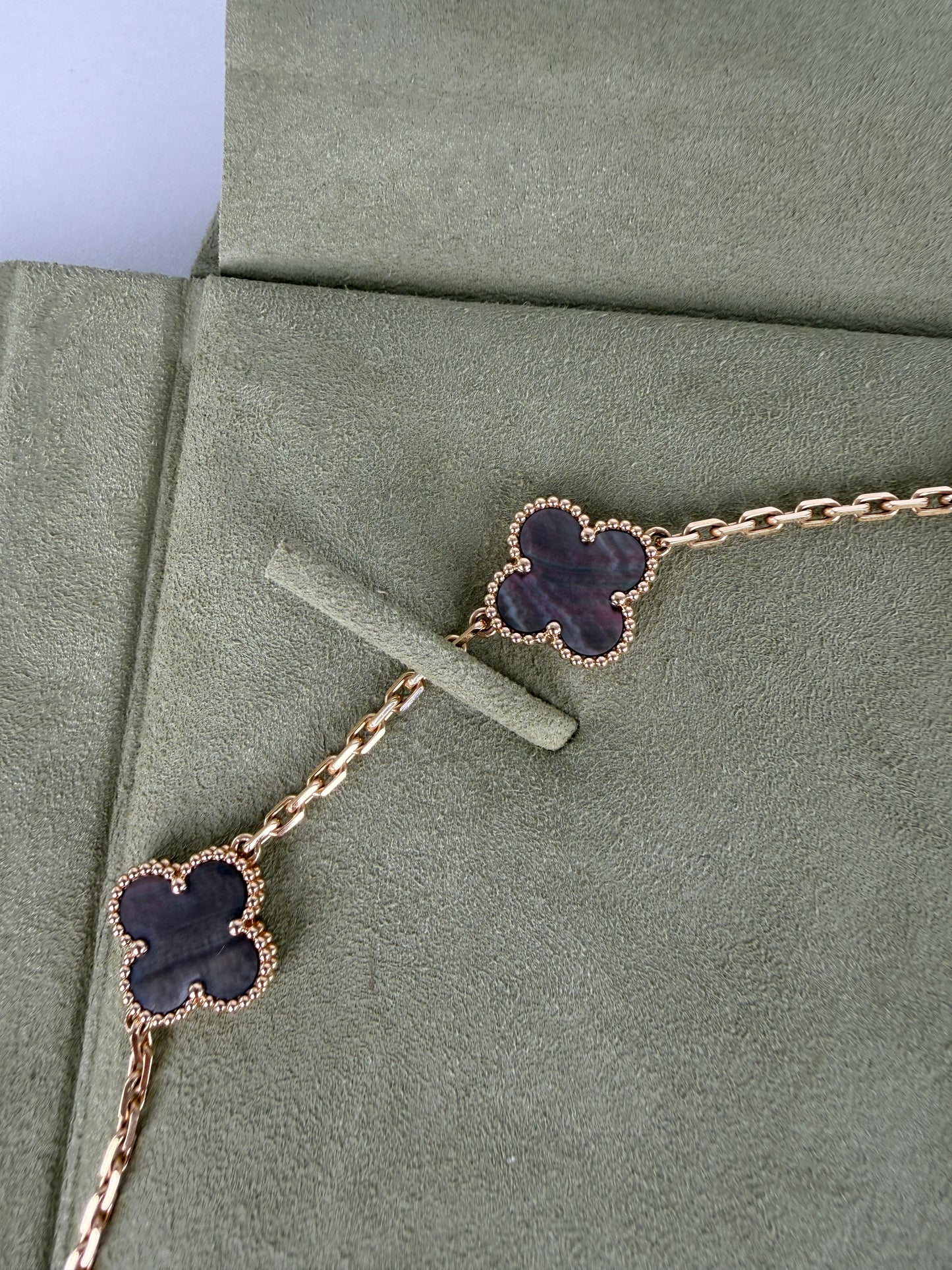 Van Cleef & Arpels Special Order Vintage Alhambra Gray Mother of Pearl 18k Yellow Gold 10 Motif Necklace