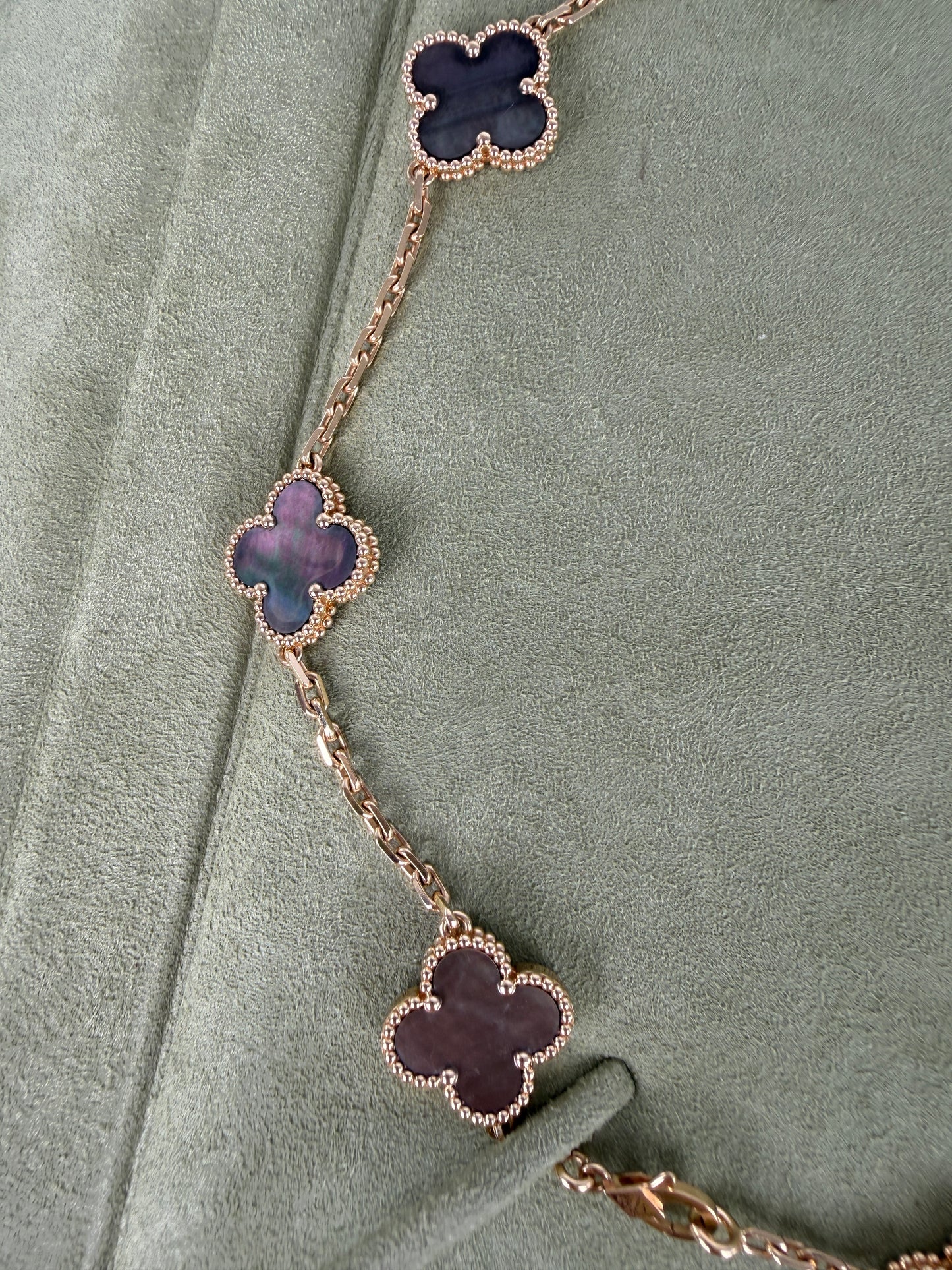 Van Cleef & Arpels Special Order Vintage Alhambra Gray Mother of Pearl 18k Yellow Gold 10 Motif Necklace