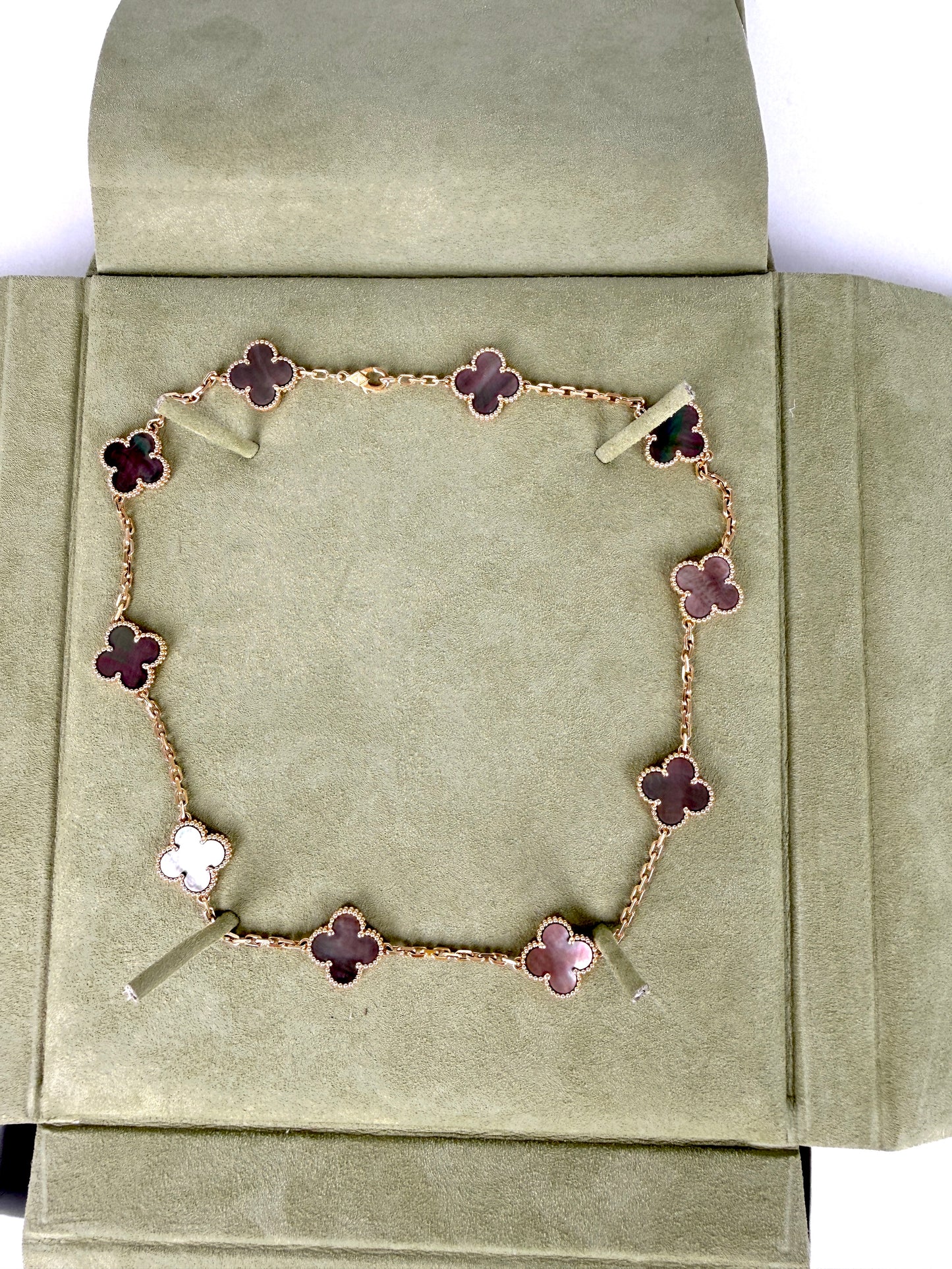 Van Cleef & Arpels Special Order Vintage Alhambra Gray Mother of Pearl 18k Yellow Gold 10 Motif Necklace