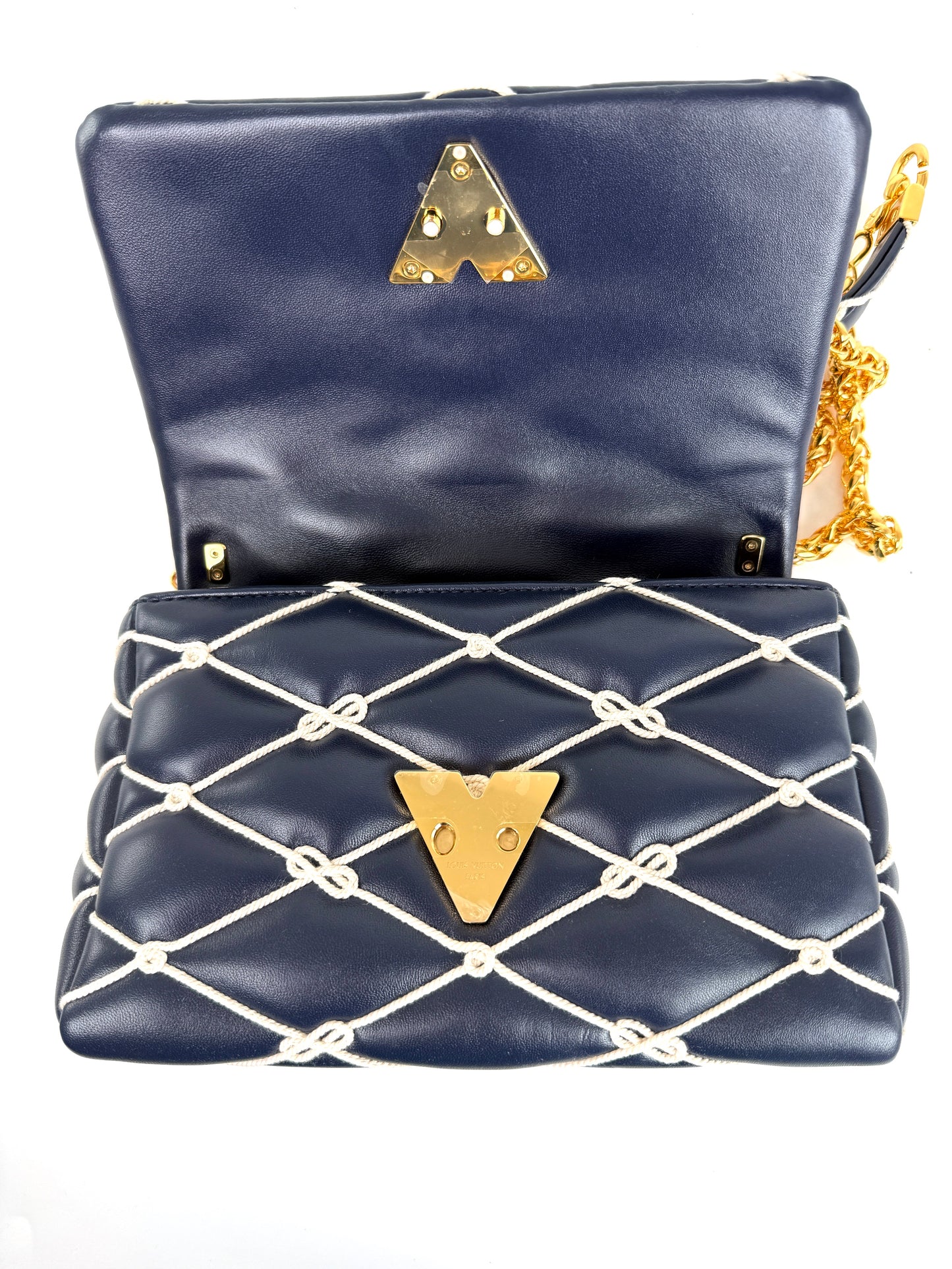Louis Vuitton GO 14 MM Nautical Padded Leather Embroidered Rope Navy Bag