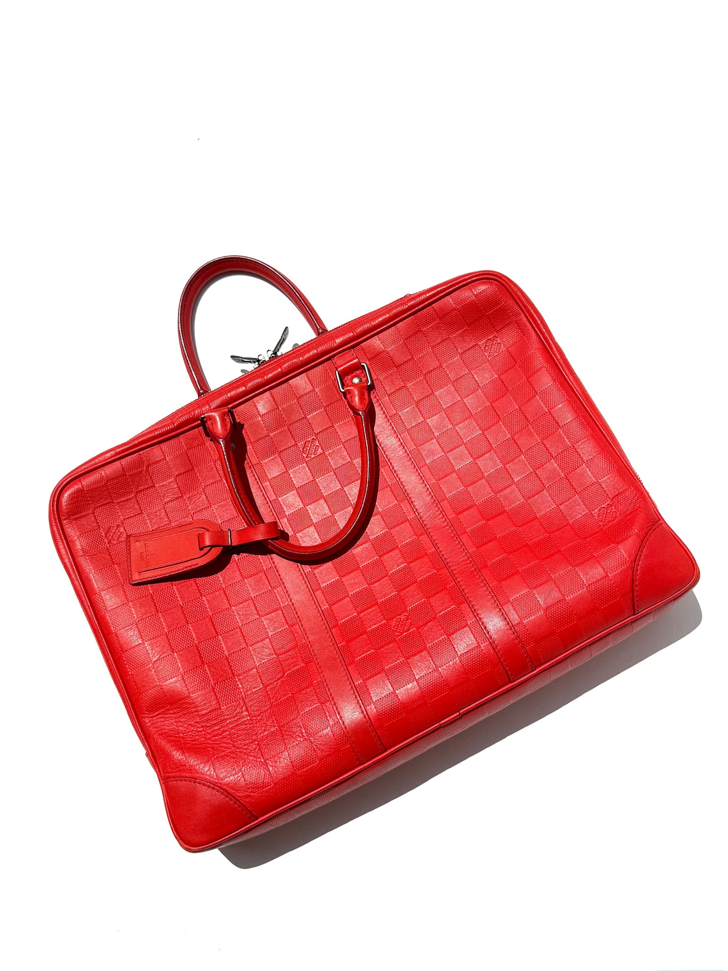 Louis Vuitton Porte Document Voyage Red Damier Infinity Leather Briefcase Top Handle Bag