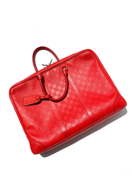 Louis Vuitton Porte Document Voyage Red Damier Infinity Leather Briefcase Top Handle Bag