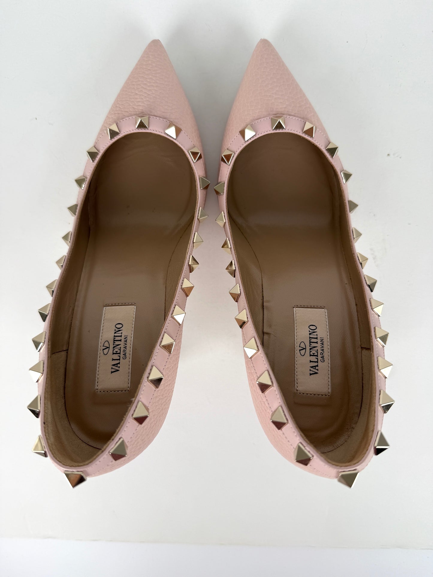 VALENTINO Rockstud Light Pink Leather Heel Pumps 37.5, 7.5