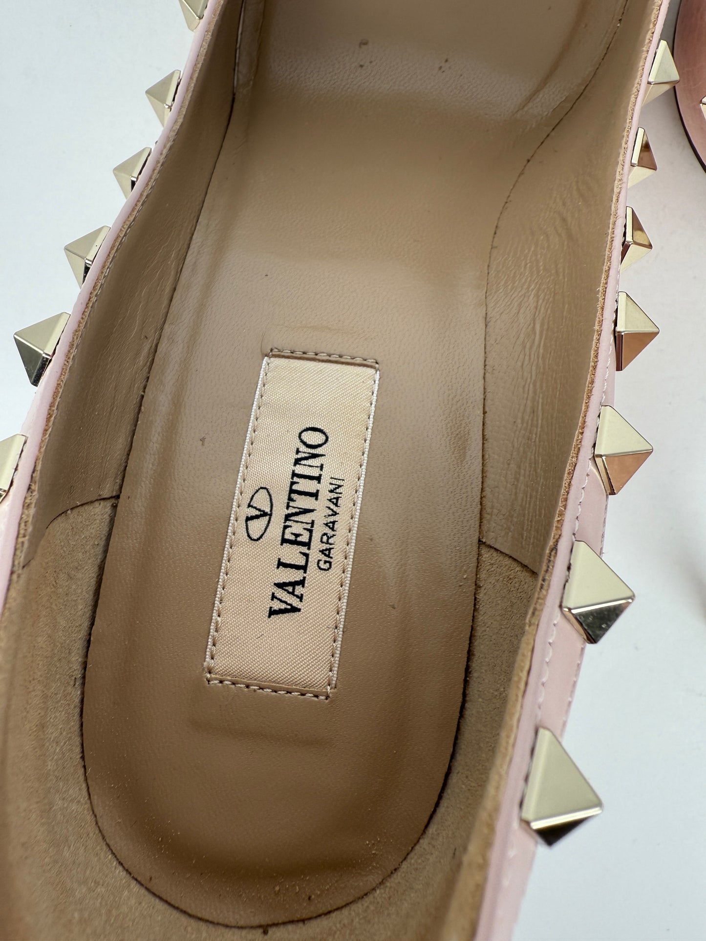 VALENTINO Rockstud Light Pink Leather Heel Pumps 37.5, 7.5
