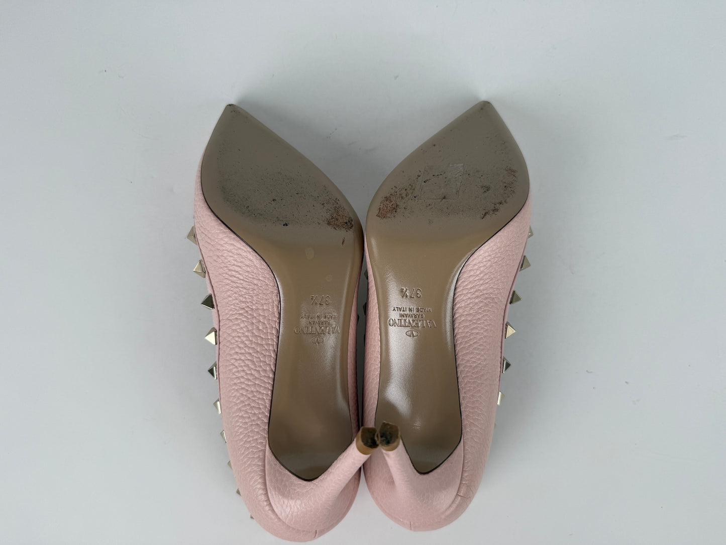 VALENTINO Rockstud Light Pink Leather Heel Pumps 37.5, 7.5