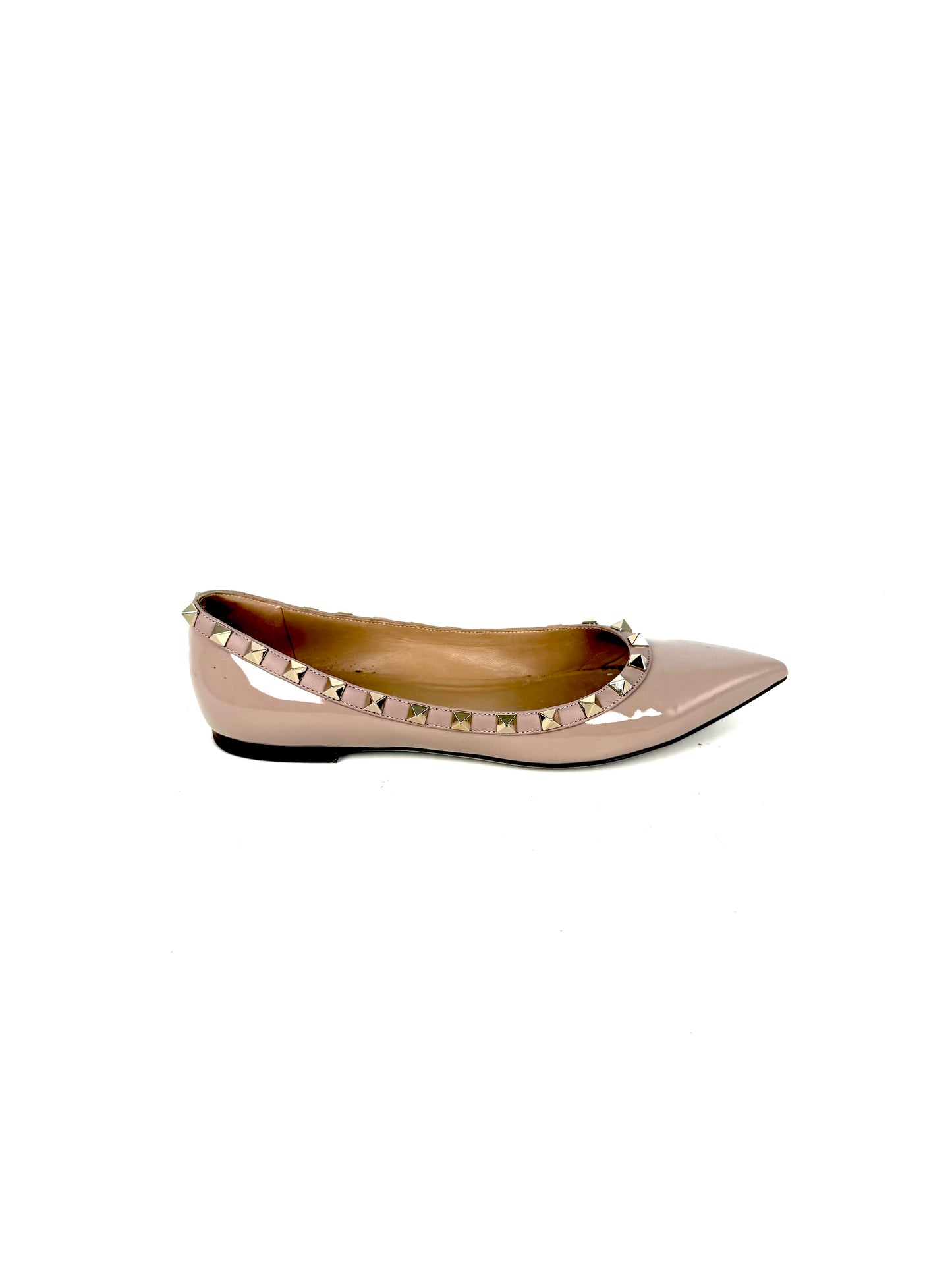 VALENTINO Rockstud Nude Poudre Patent Leather Flats 38, 7.5
