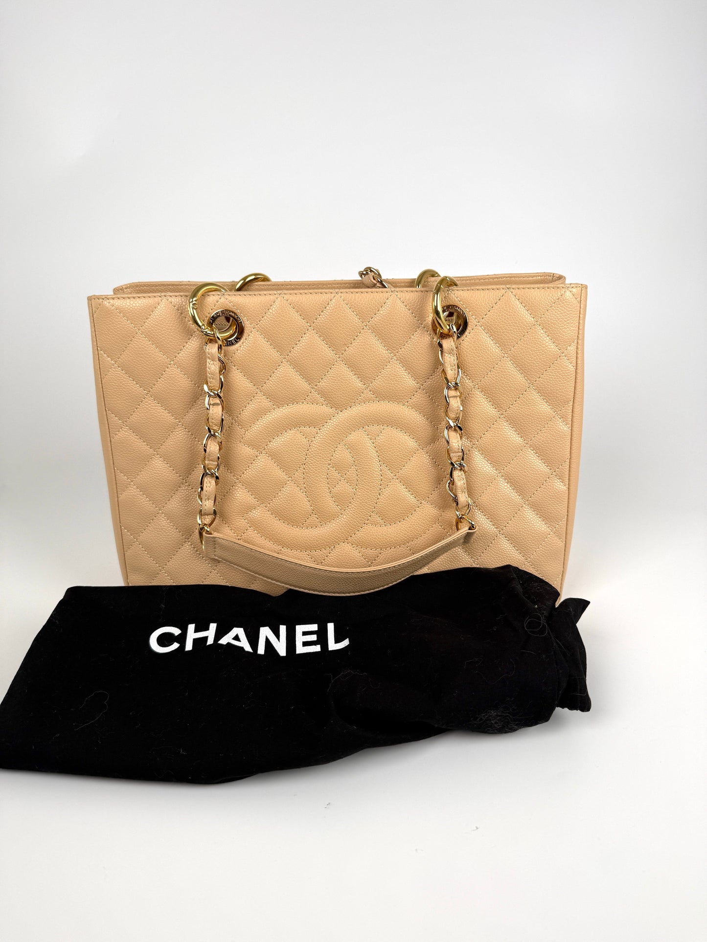 CHANEL GST Beige Clair Quilted Caviar Leather Grand Shopping Tote Bag