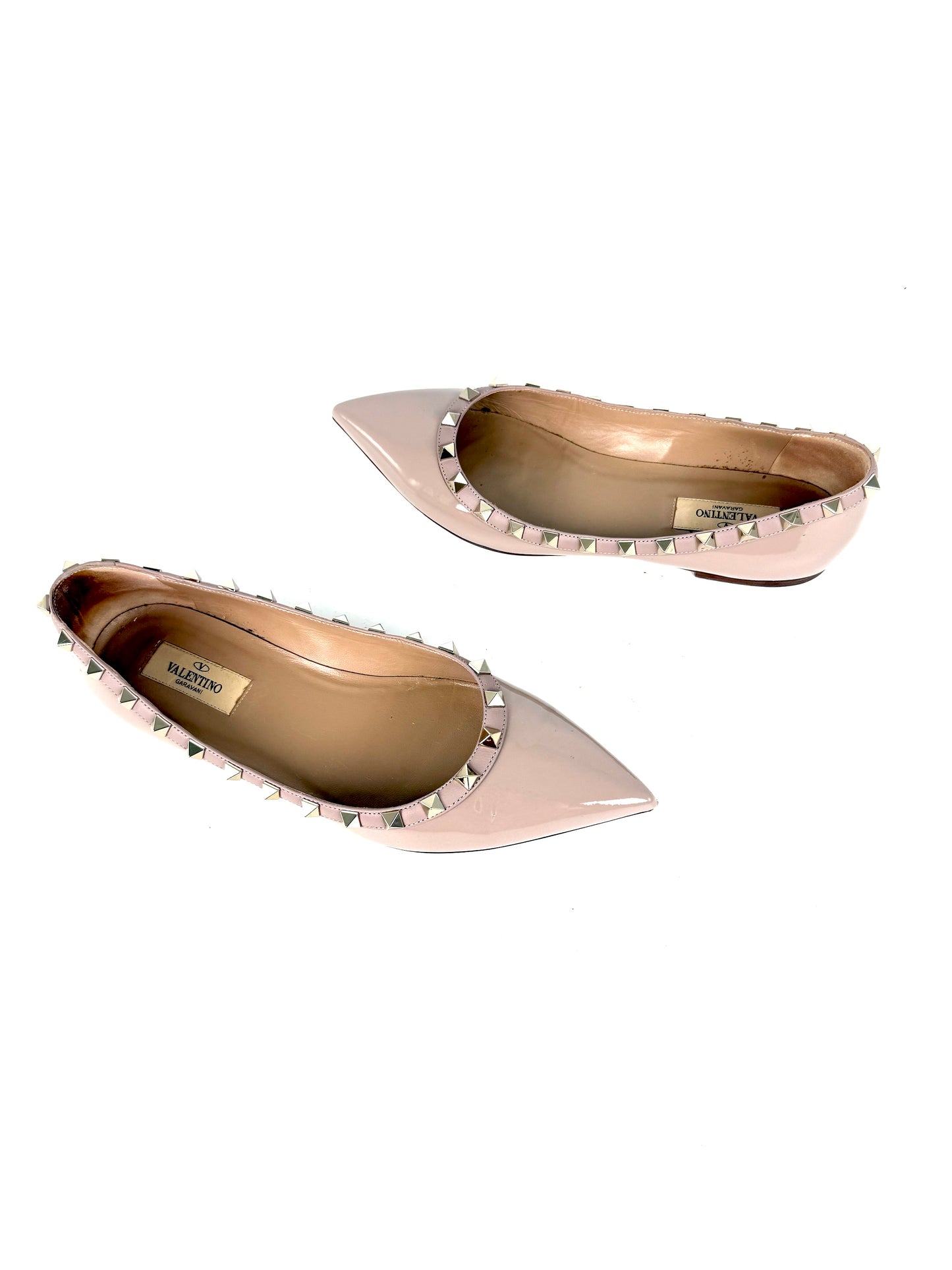 VALENTINO Rockstud Nude Poudre Patent Leather Flats 38, 7.5
