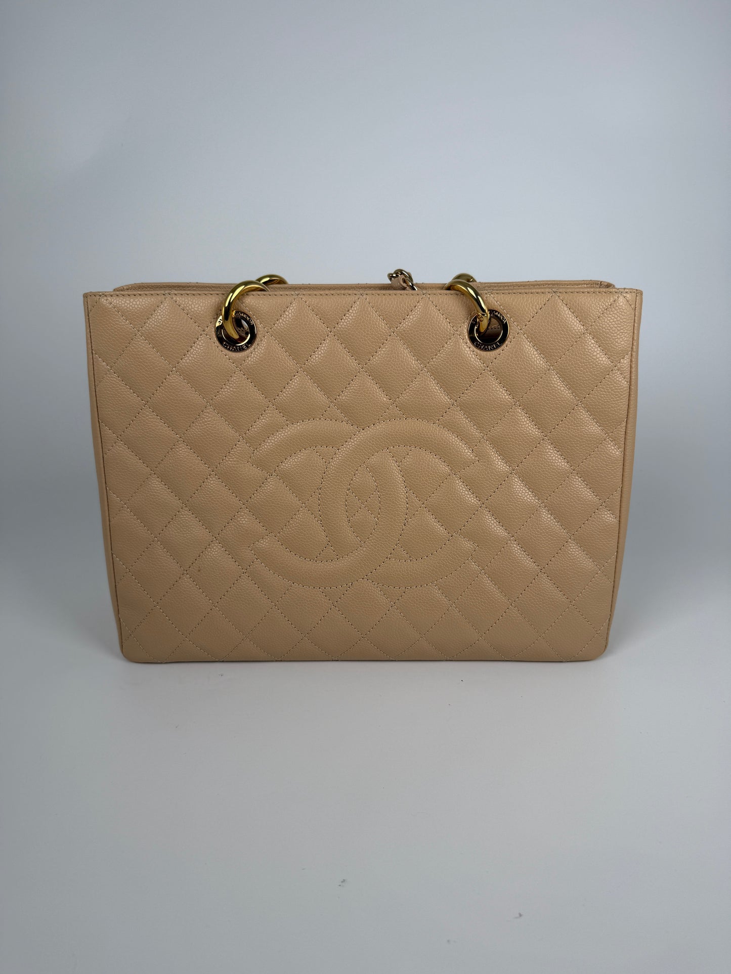 CHANEL GST Beige Clair Quilted Caviar Leather Grand Shopping Tote Bag