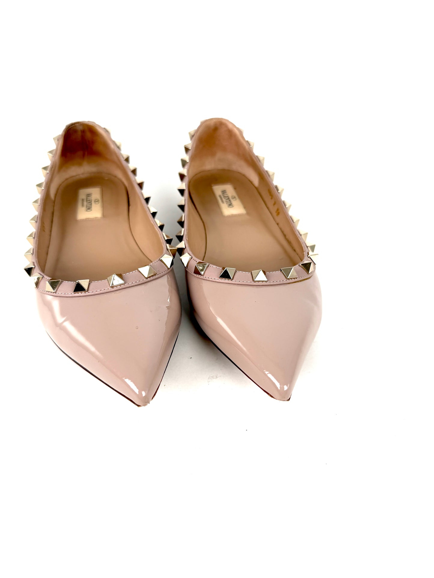 VALENTINO Rockstud Nude Poudre Patent Leather Flats 38, 7.5